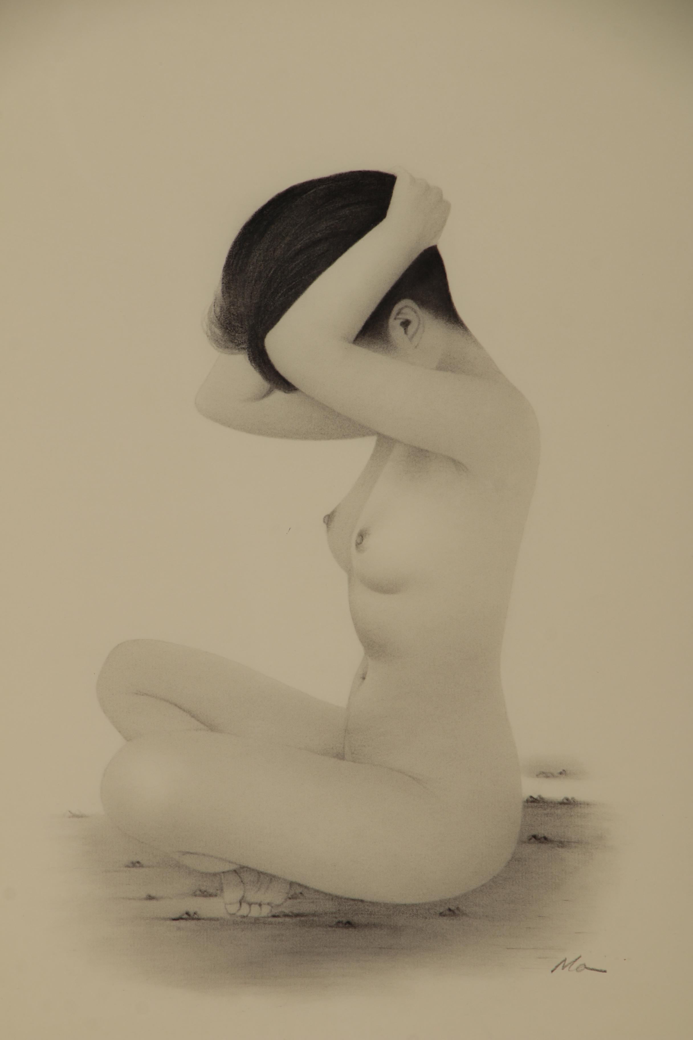 Charcoal Figure Drawing of Seated Female Nude