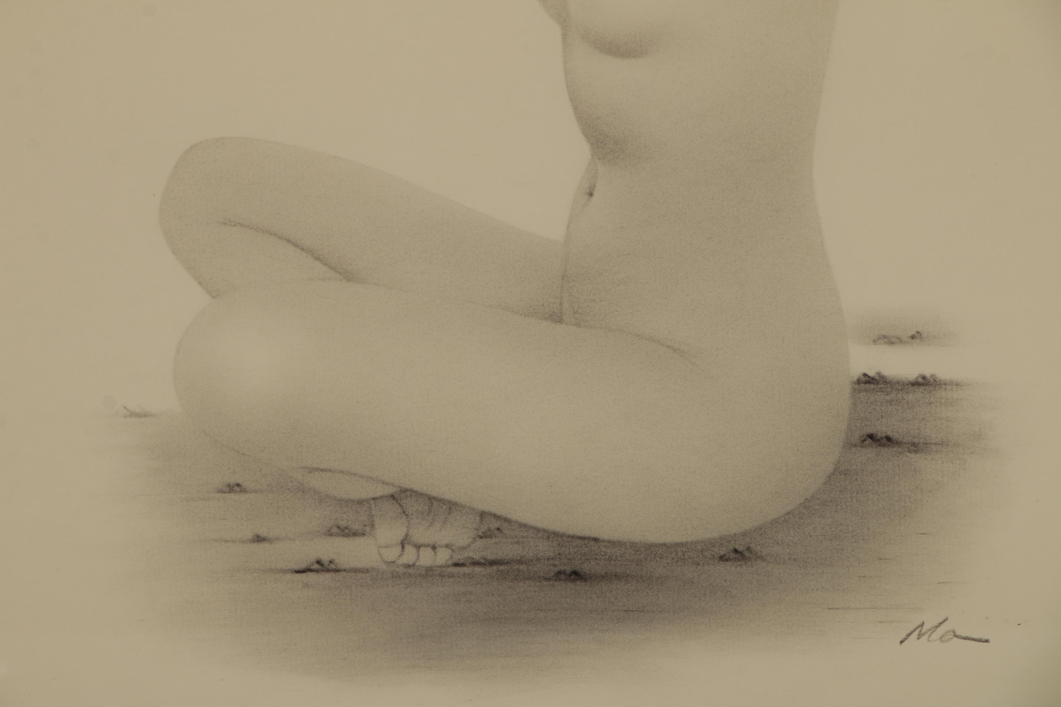 Charcoal Figure Drawing of Seated Female Nude