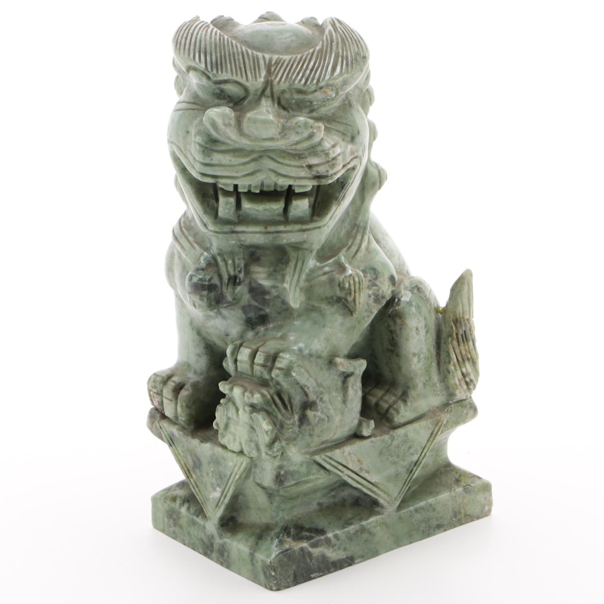 Chinese Soapstone Guardian Lion Carving