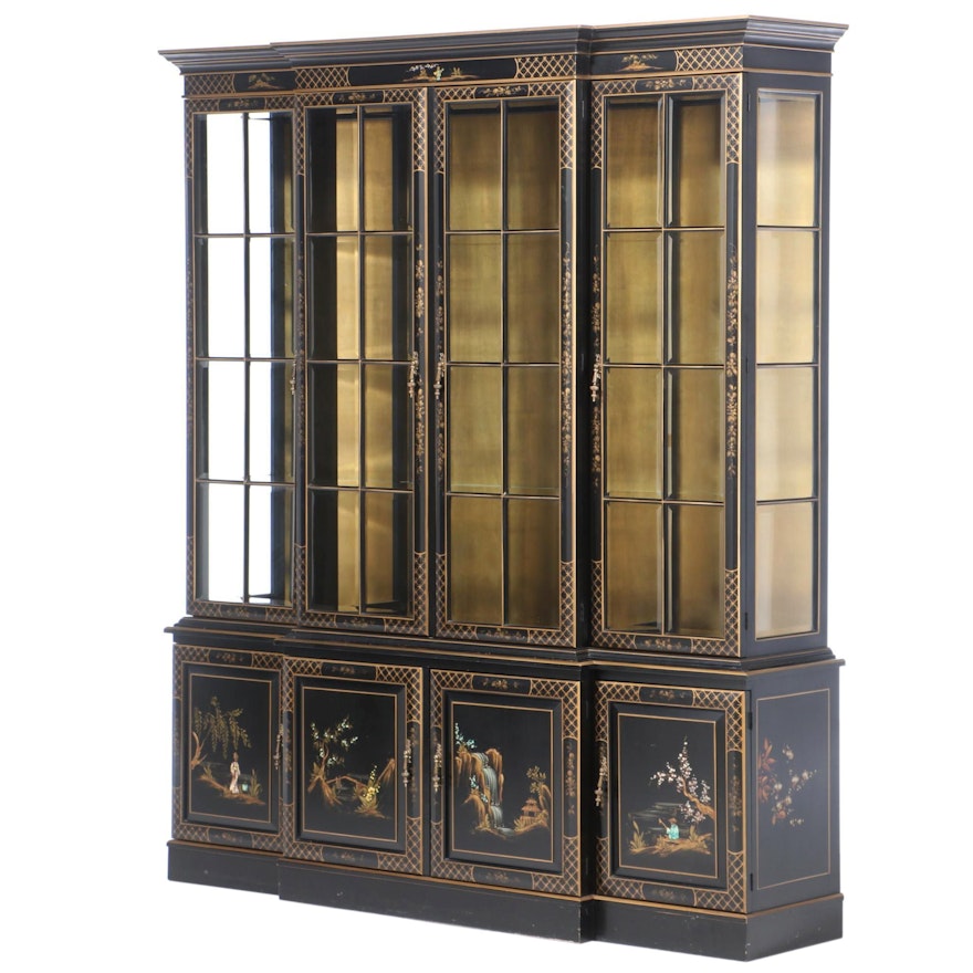 Anglo-Chinese Style Breakfront China Cabinet, Late 20th Century