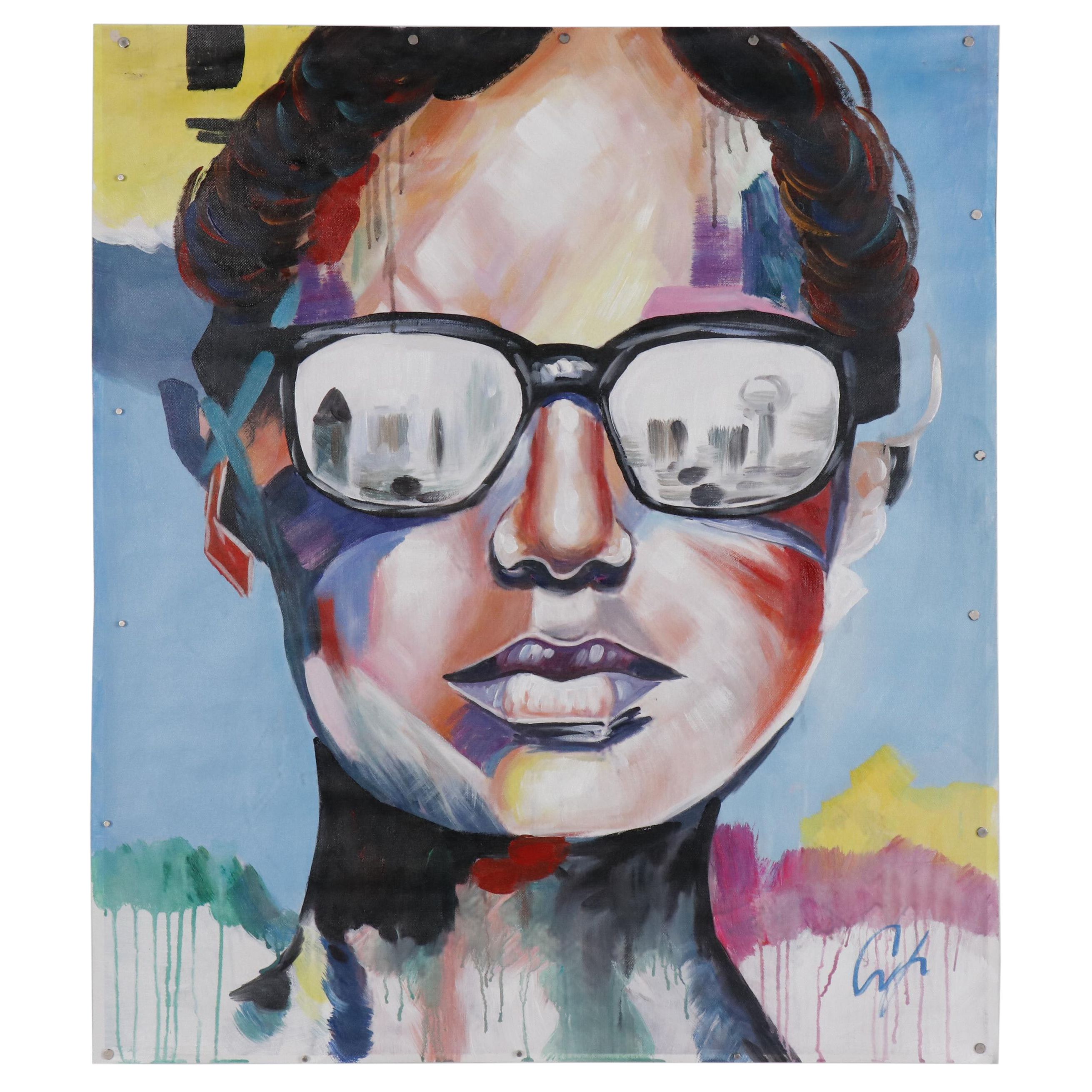 Sergei Beliakov Acrylic Painting of Figure in Sunglasses