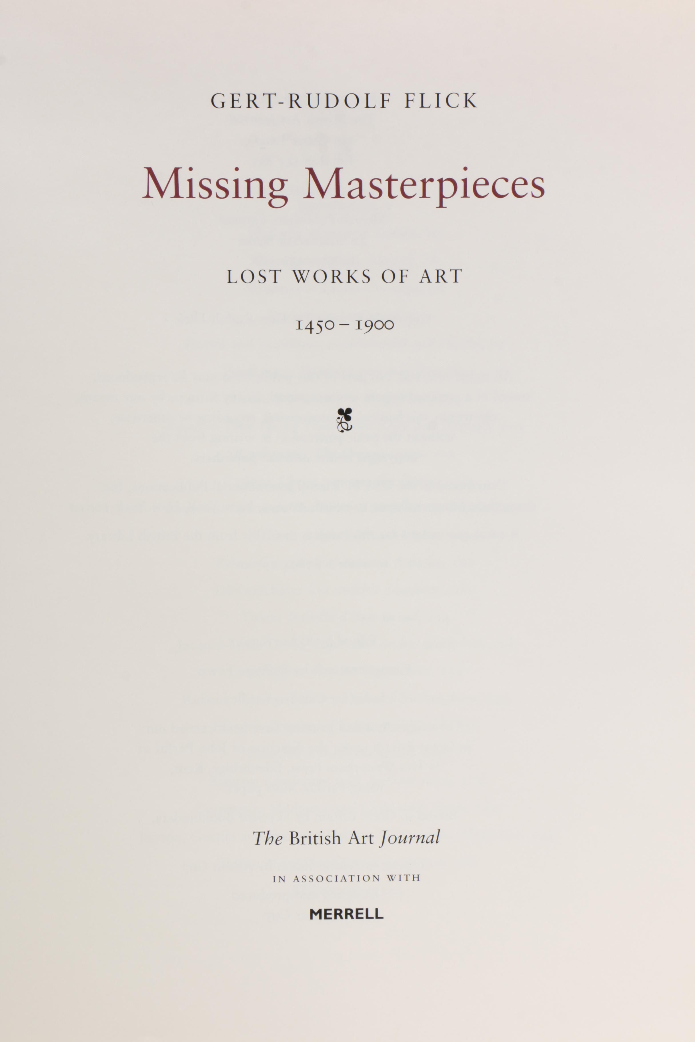 Art Books Including "Missing Masterpieces" by Gert-Rudolf Flick, 2003