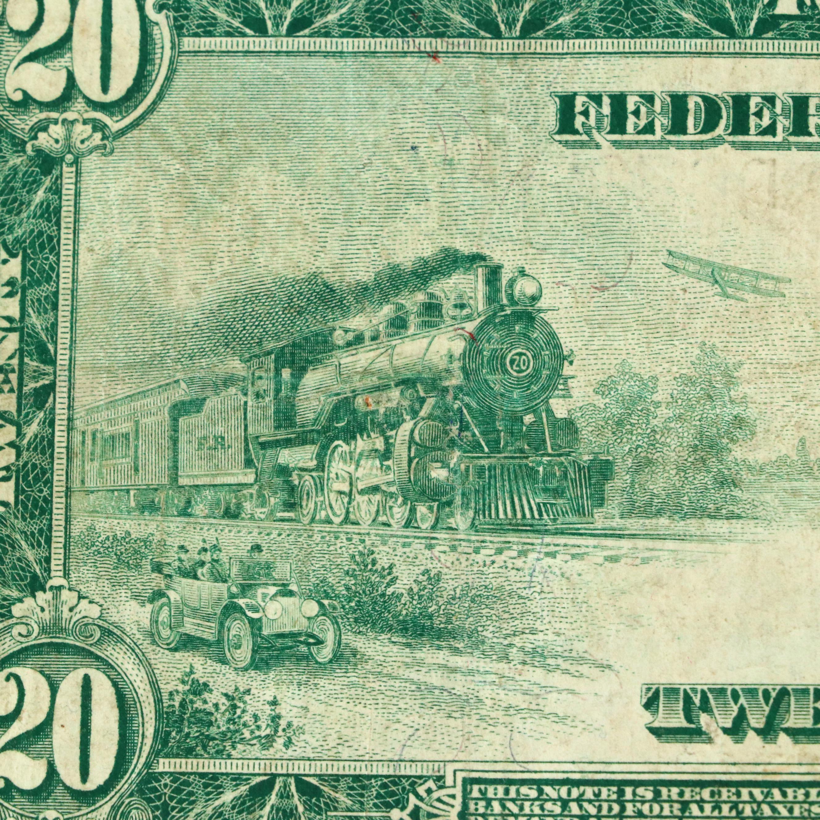 1914 Blue Seal $20 Federal Reserve Note Issued Out of Cleveland, OH