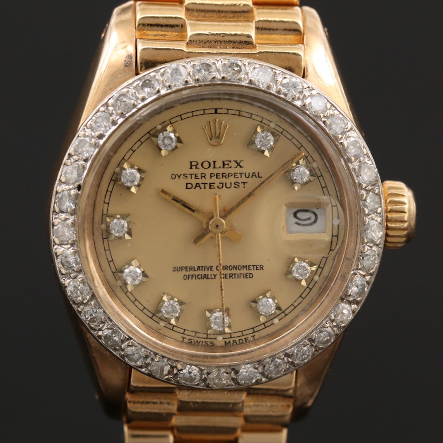 Rolex President Datejust 18K Gold Watch with 1.05 CTW Diamond Dial and Bezel