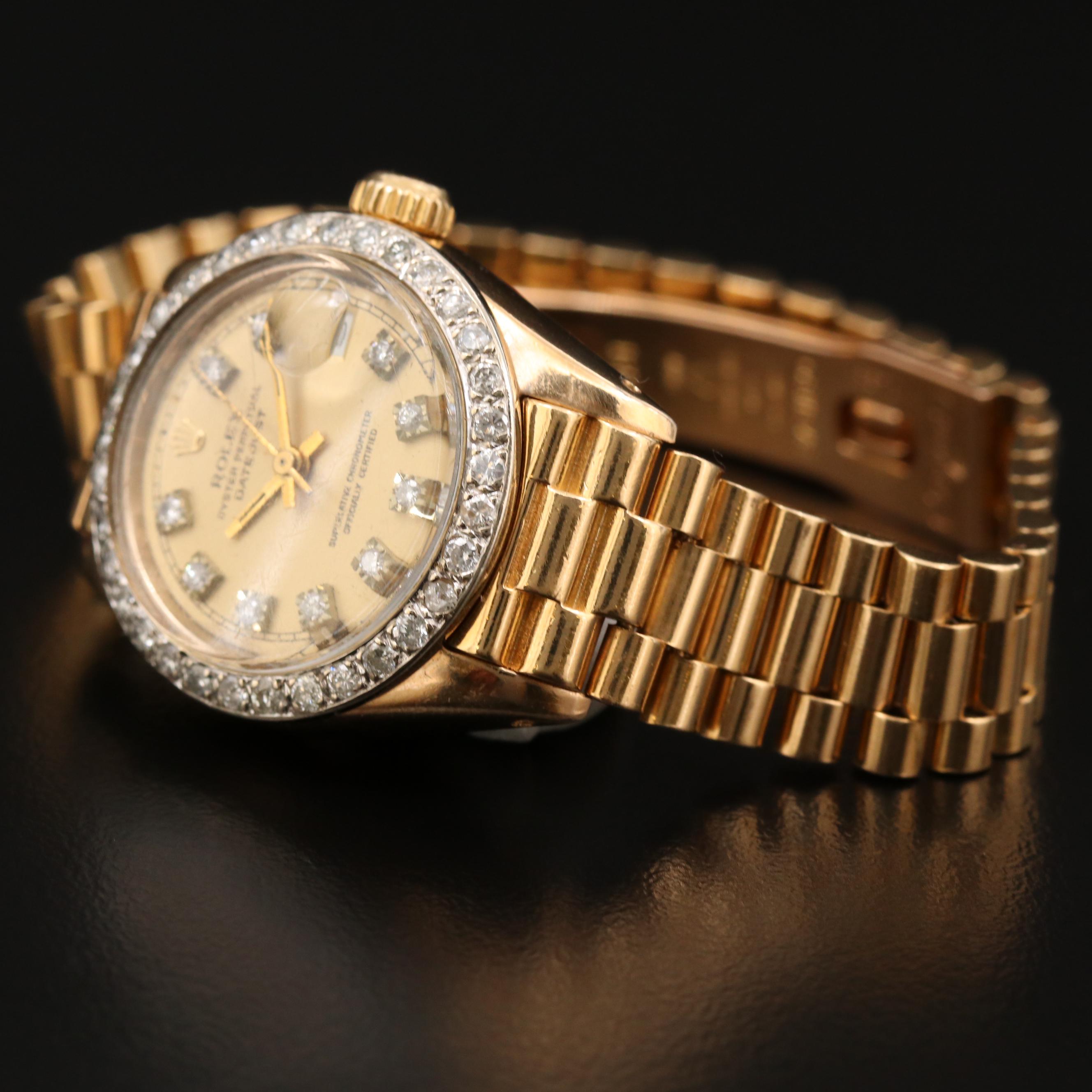 Rolex President Datejust 18K Gold Watch with 1.05 CTW Diamond Dial and Bezel