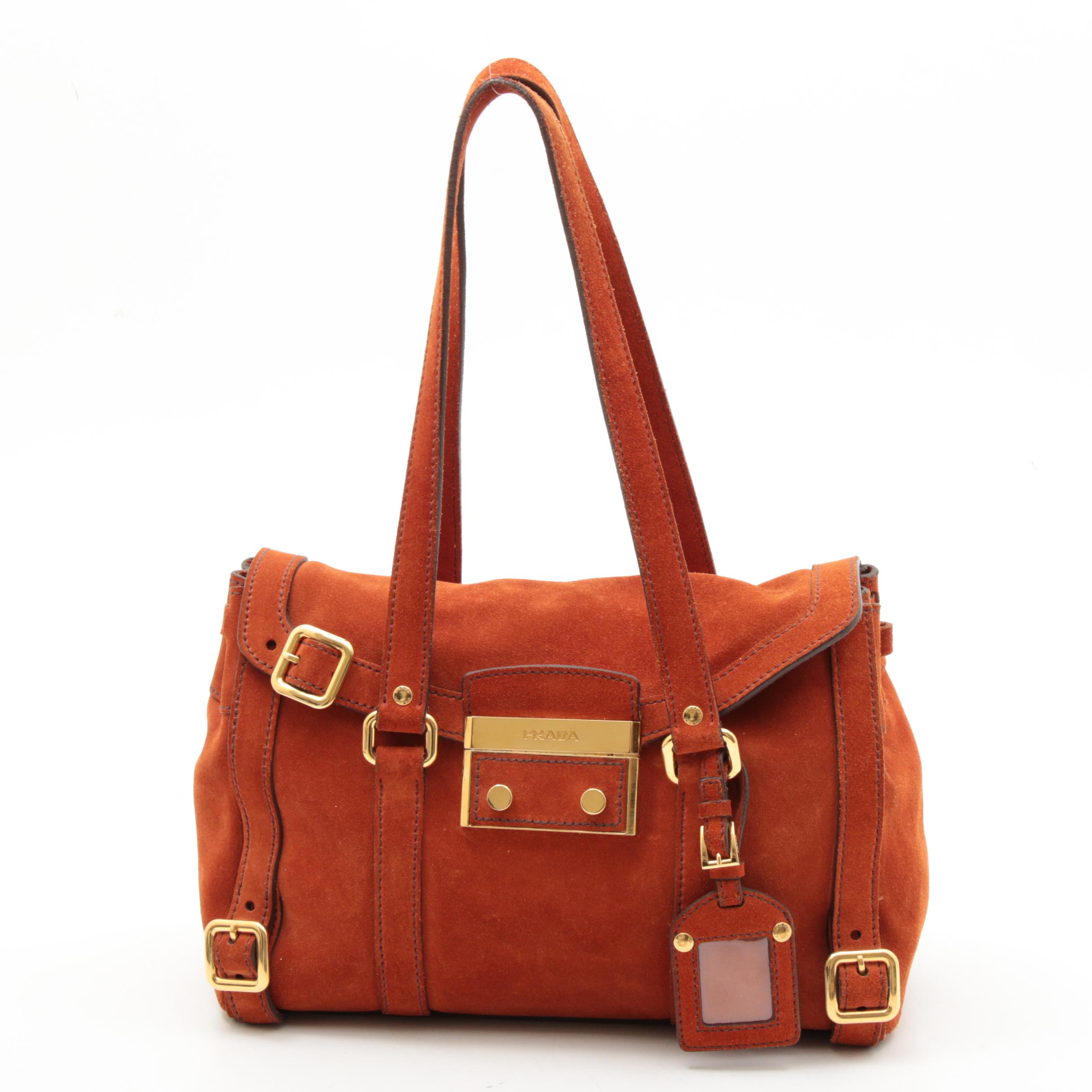Prada Suede Shoulder Bag in Deep Orange