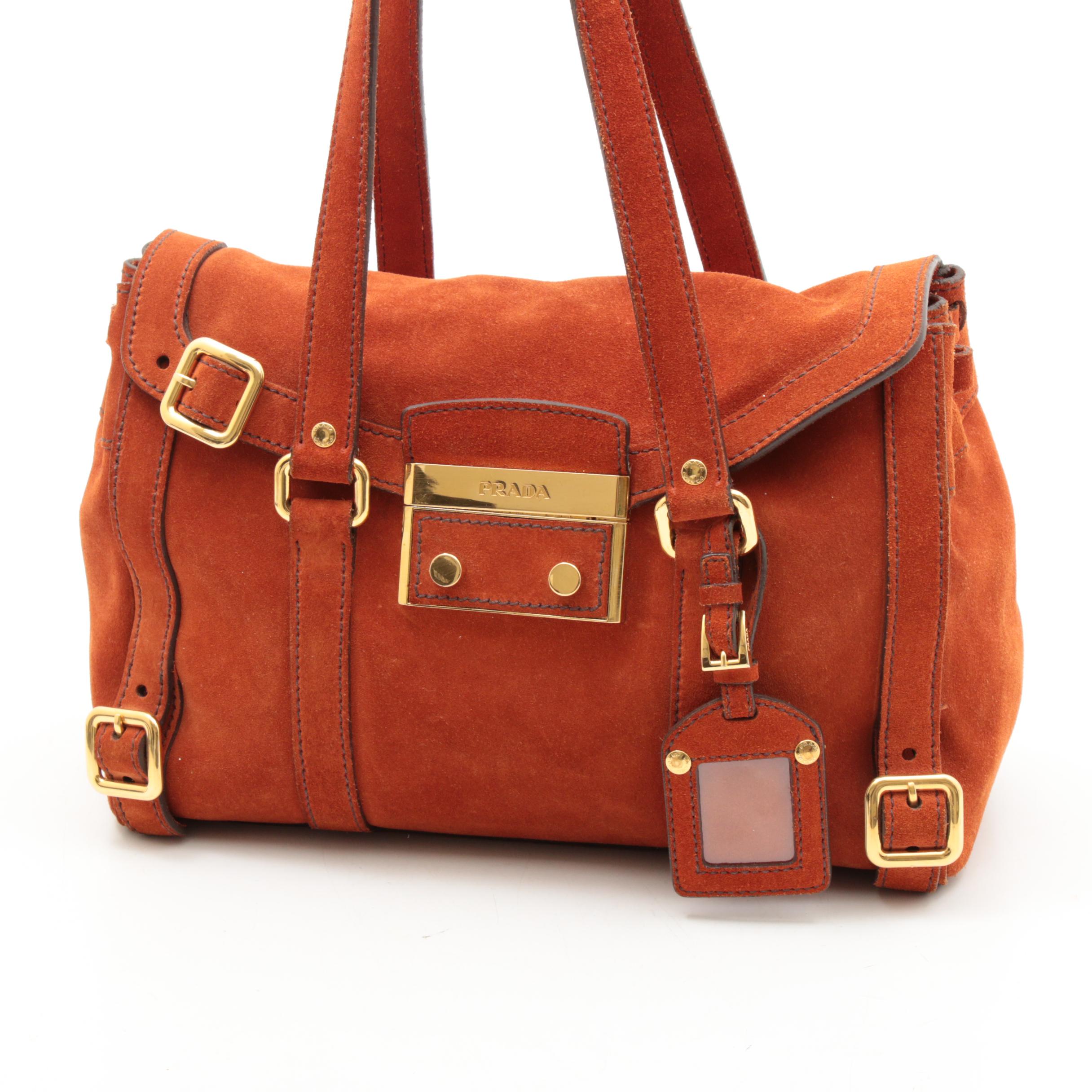 Prada Suede Shoulder Bag in Deep Orange