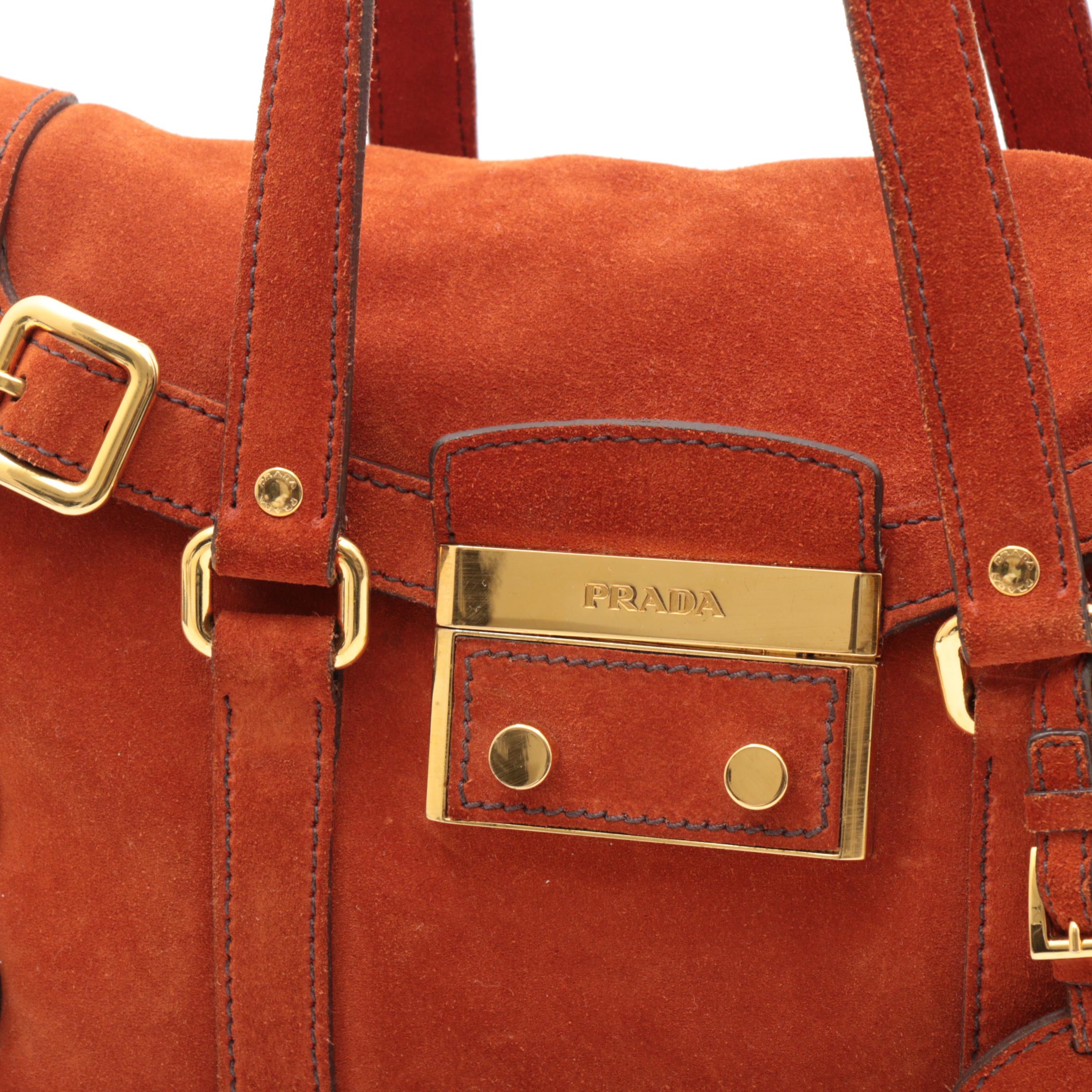 Prada Suede Shoulder Bag in Deep Orange