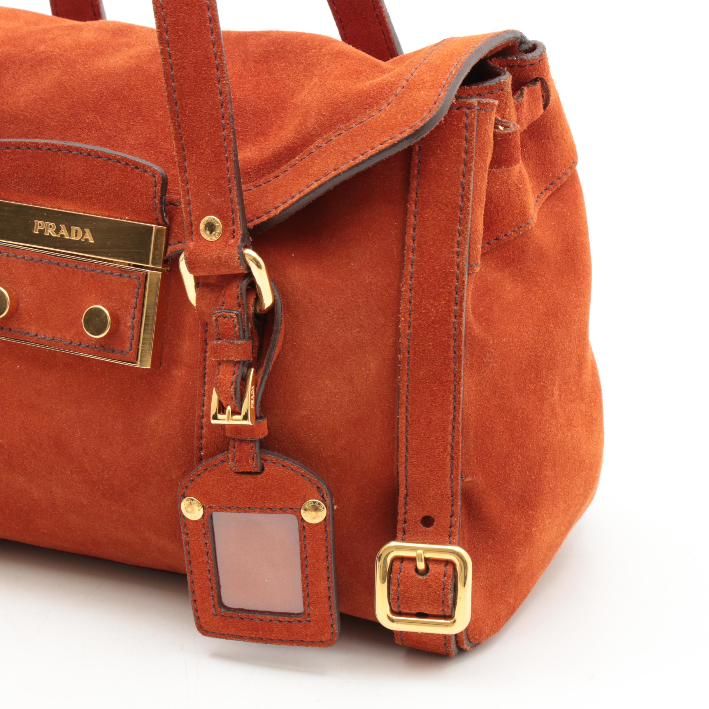 Prada Suede Shoulder Bag in Deep Orange