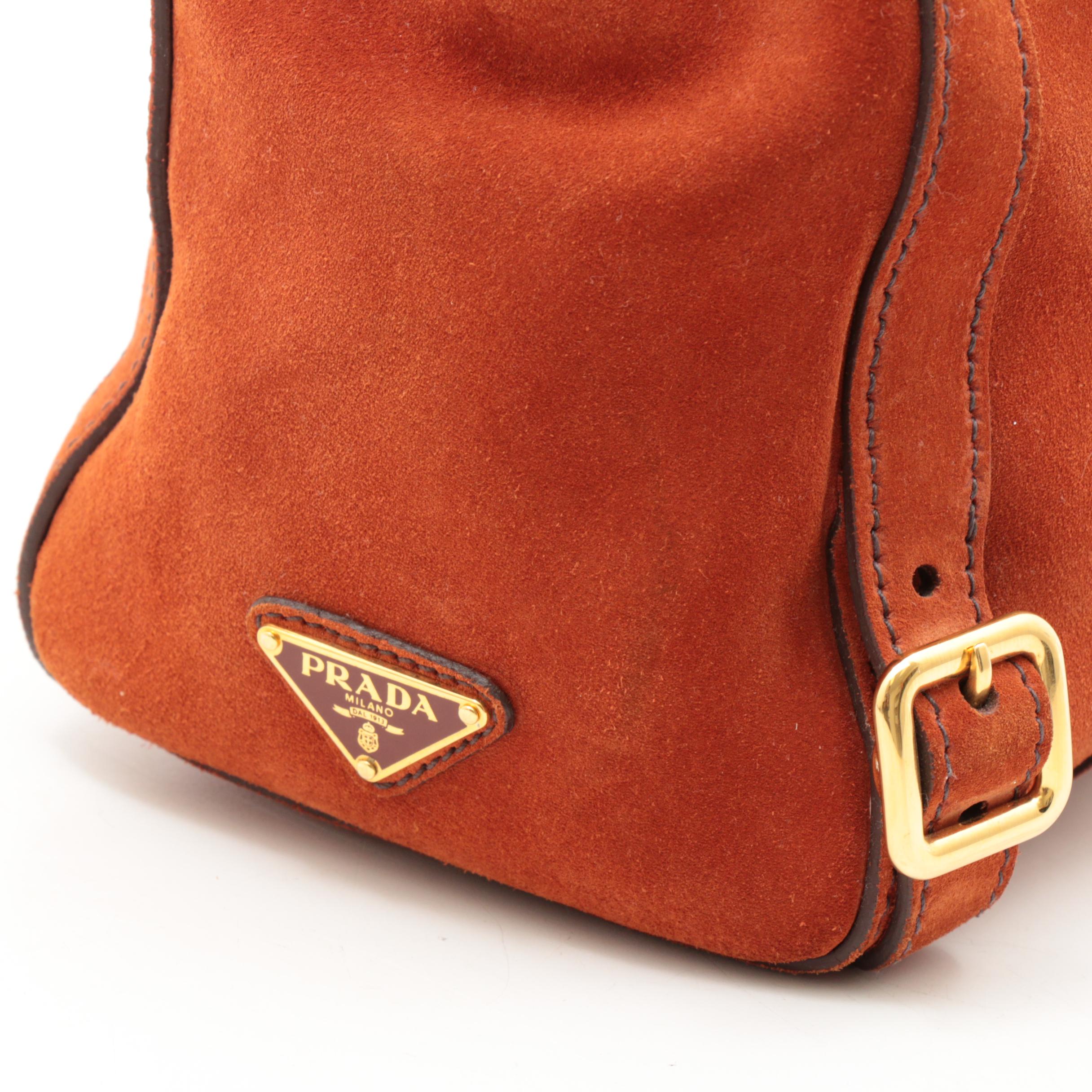 Prada Suede Shoulder Bag in Deep Orange
