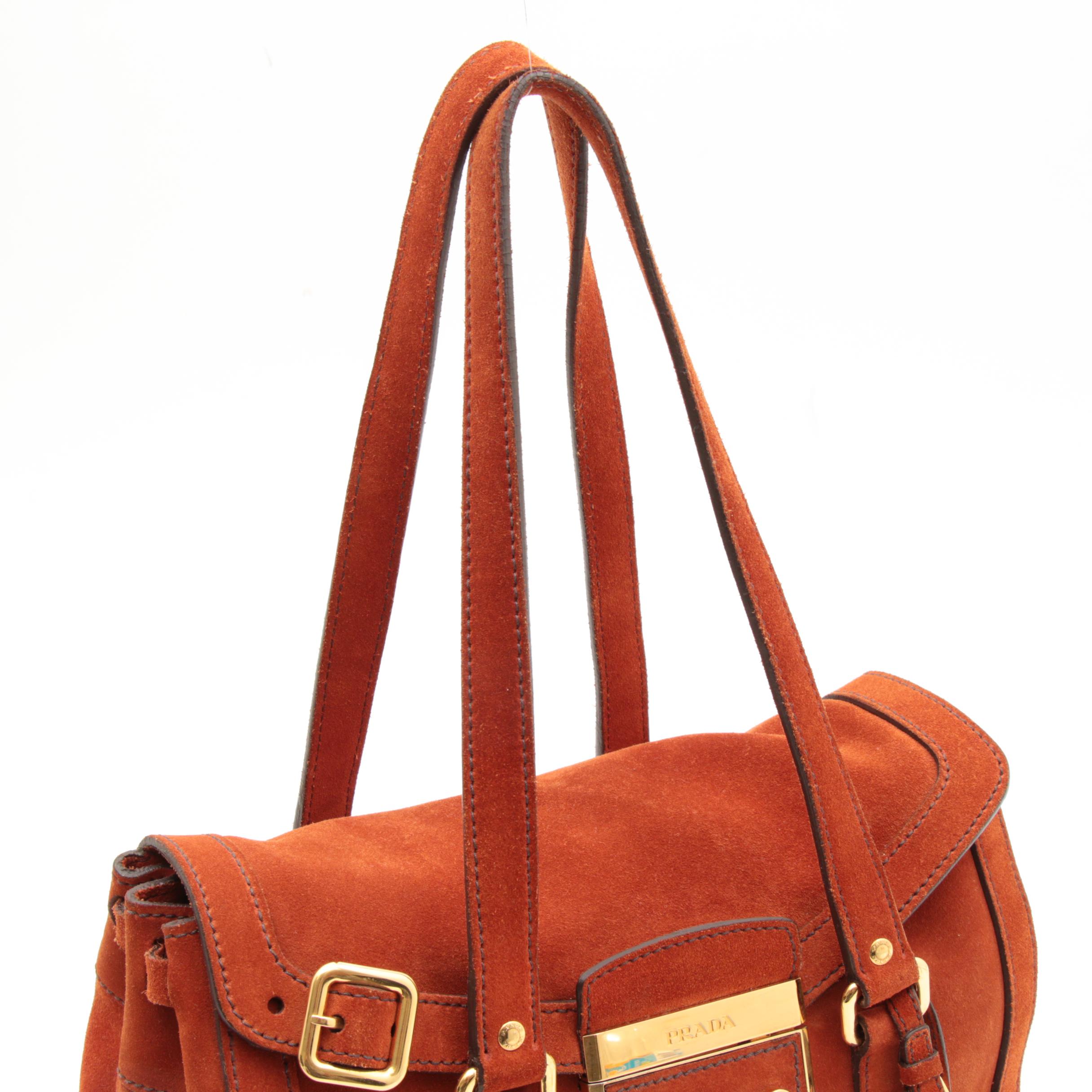 Prada Suede Shoulder Bag in Deep Orange