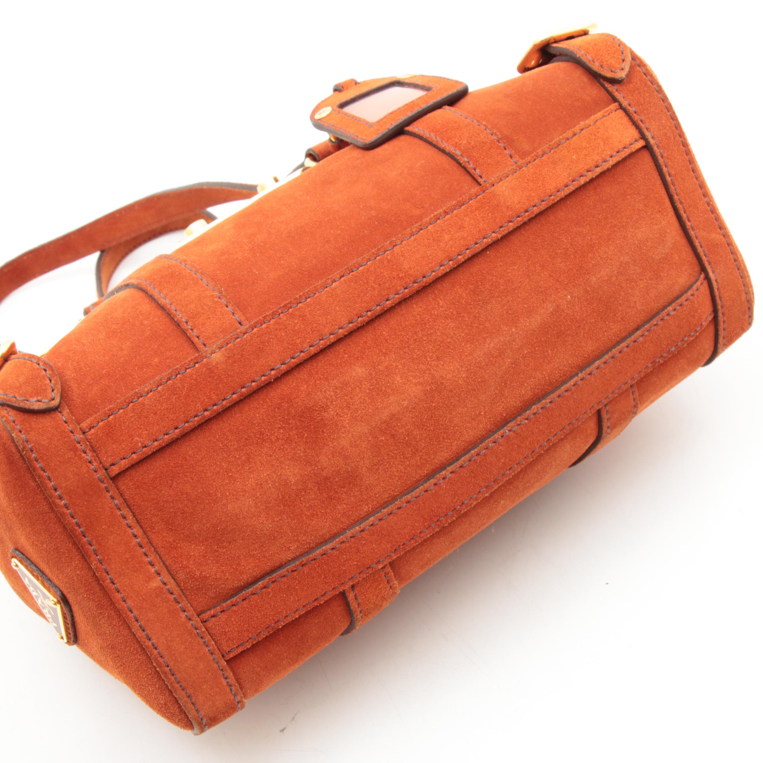 Prada Suede Shoulder Bag in Deep Orange