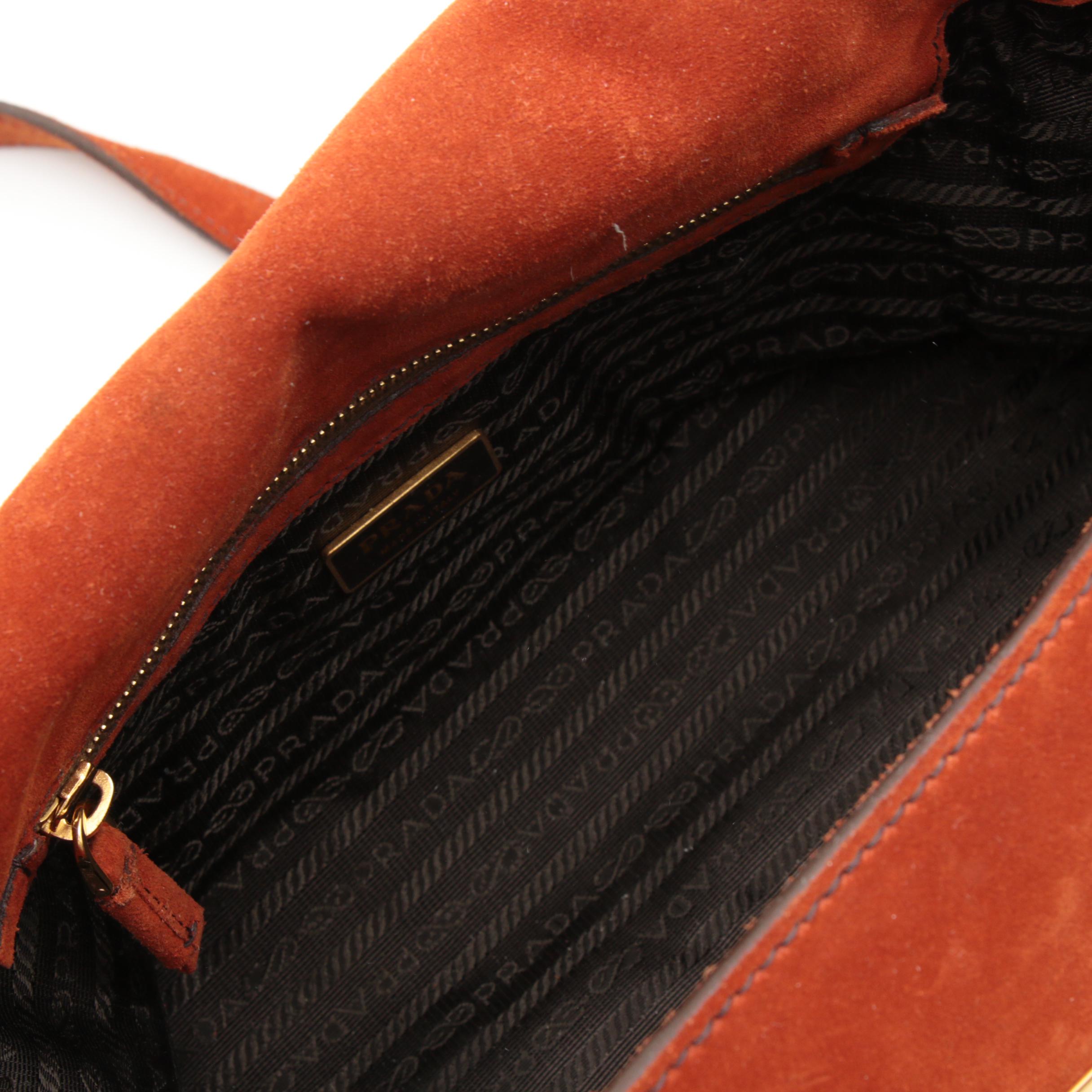 Prada Suede Shoulder Bag in Deep Orange