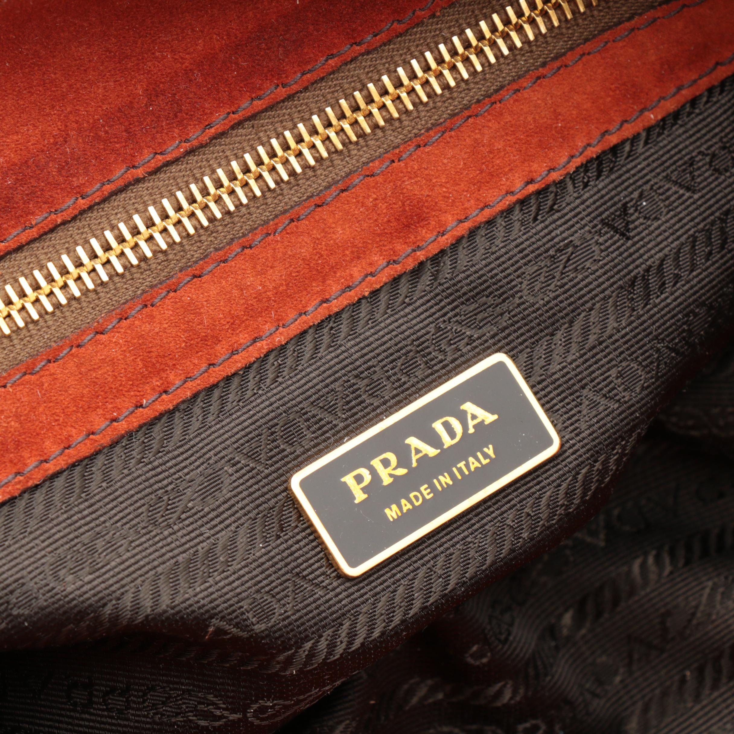 Prada Suede Shoulder Bag in Deep Orange