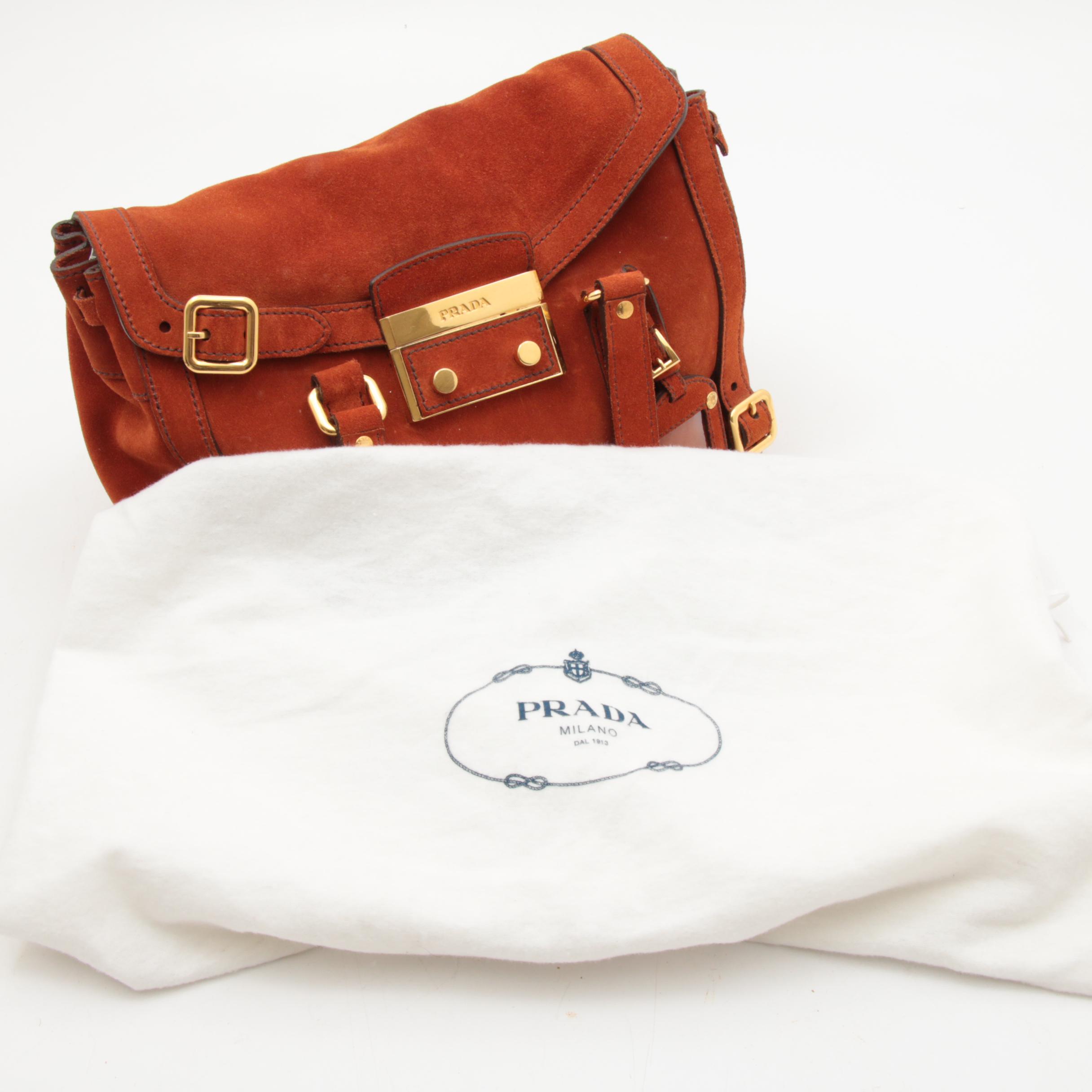 Prada Suede Shoulder Bag in Deep Orange