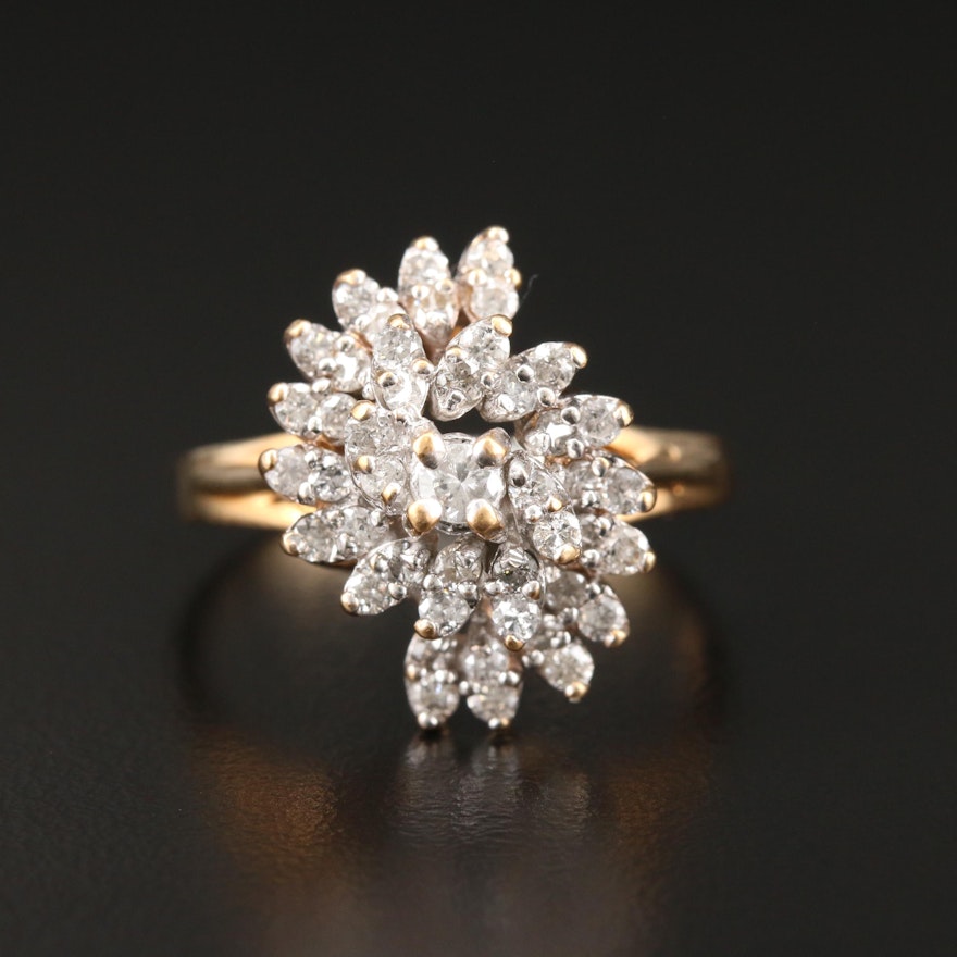 14K Yellow Gold Diamond Cluster Ring