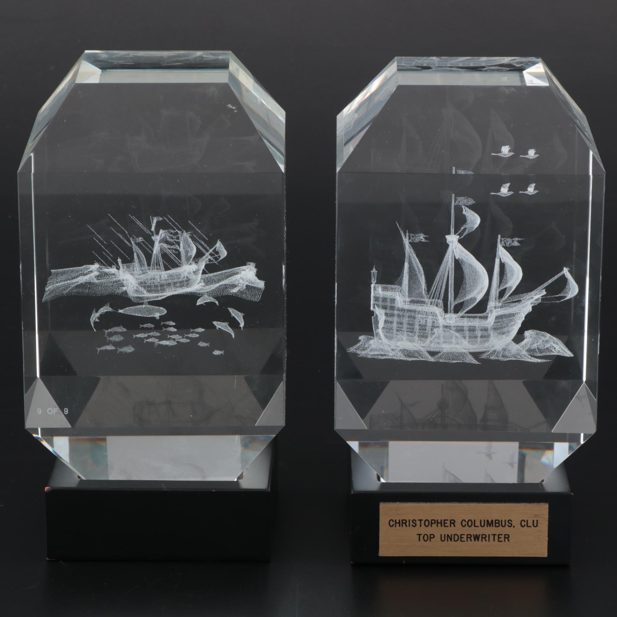 Laser Etched 3D Ships inside Glass Blocks