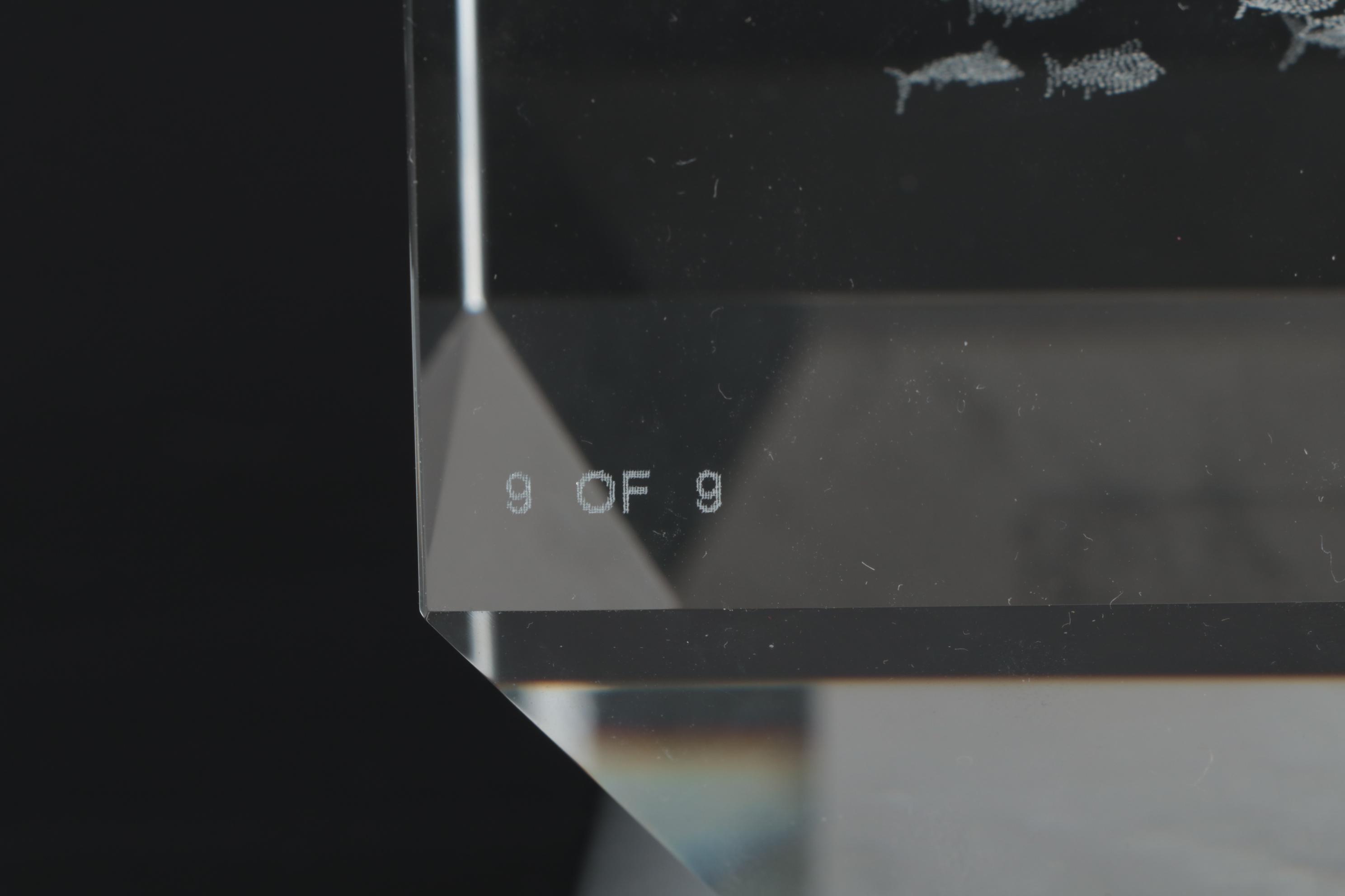 Laser Etched 3D Ships inside Glass Blocks