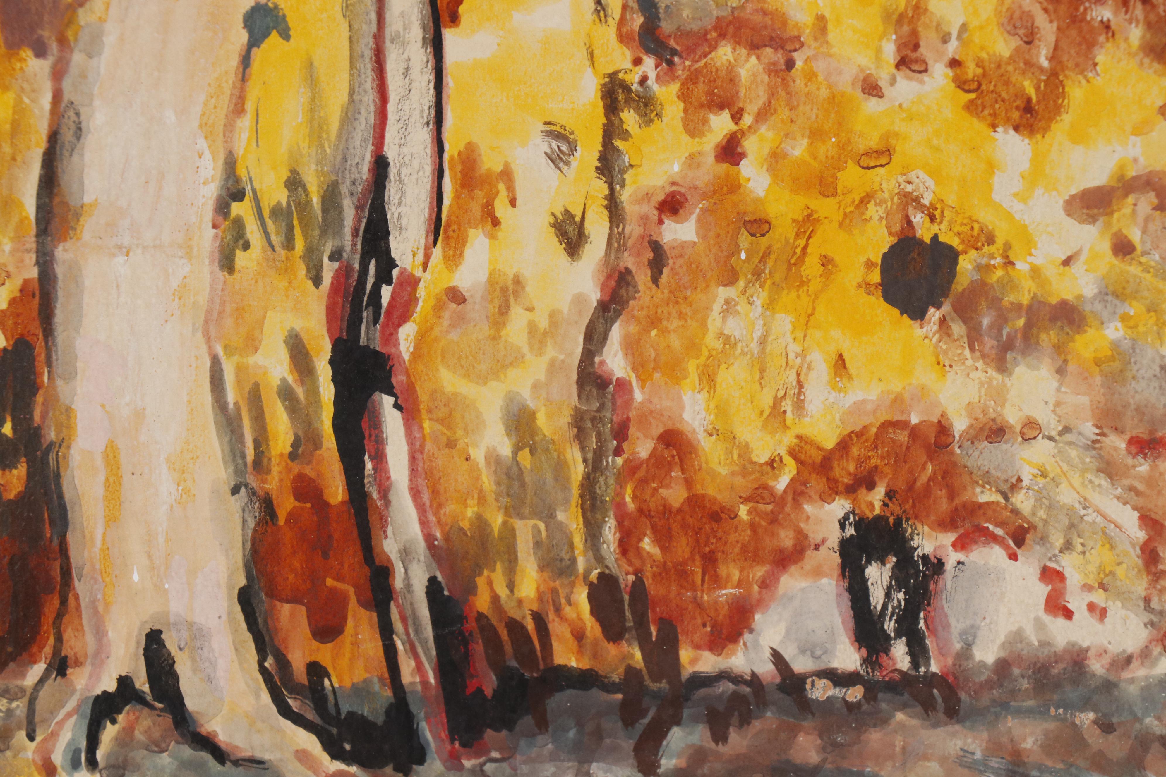 Francis F. Brown Tempera Landscape Painting "Autumn's Golden Gown"