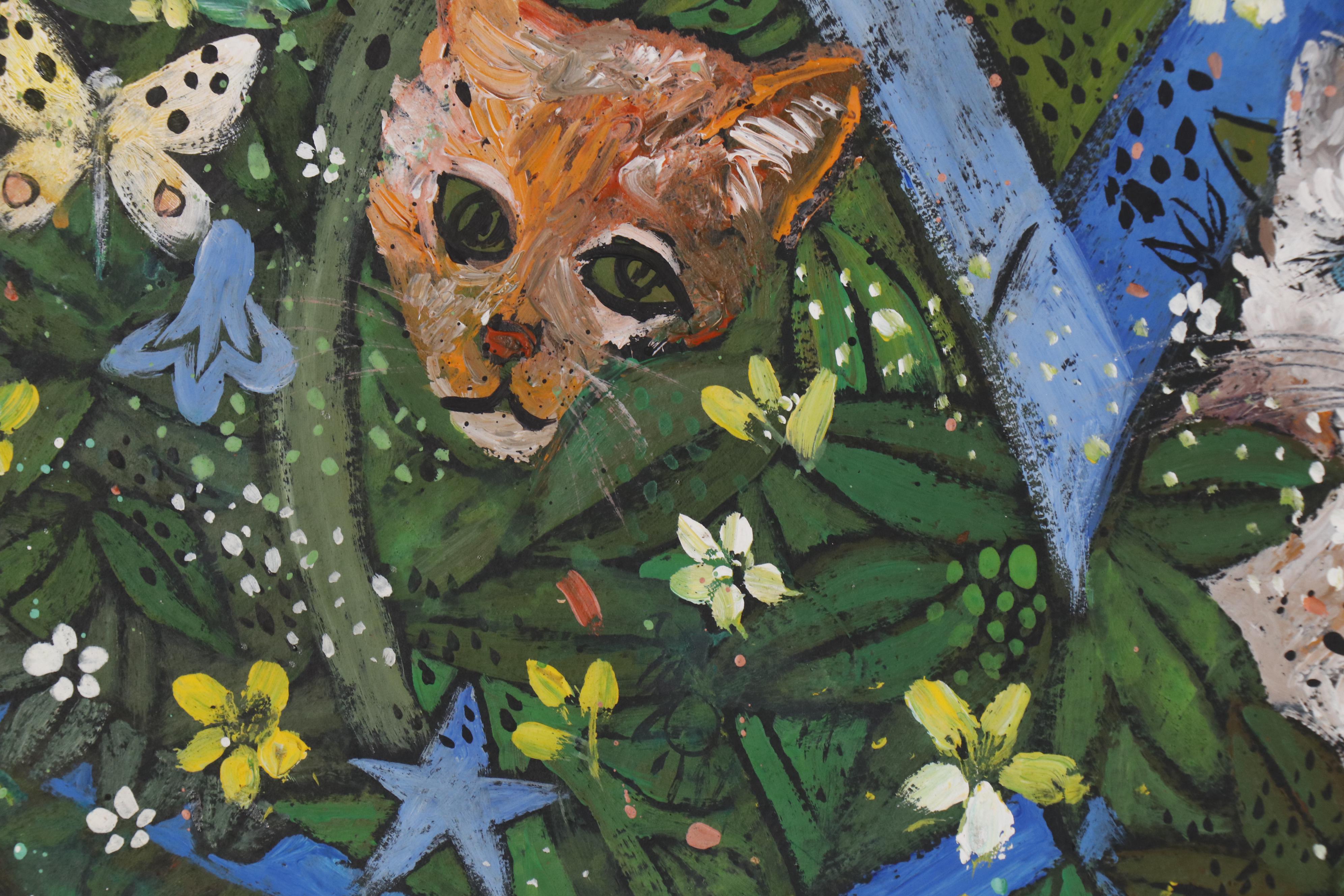 Henry Faulkner Oil Painting "Bunny, Putti, and Cats"