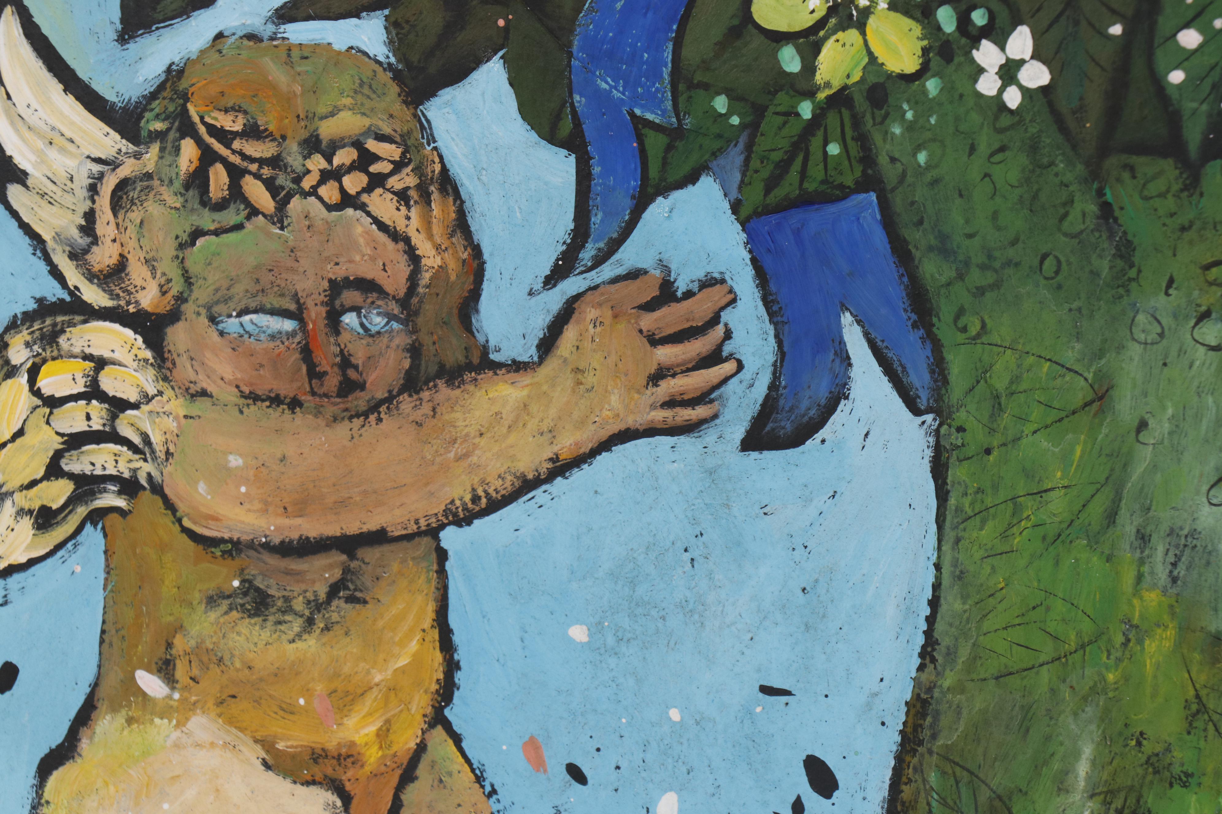 Henry Faulkner Oil Painting "Bunny, Putti, and Cats"