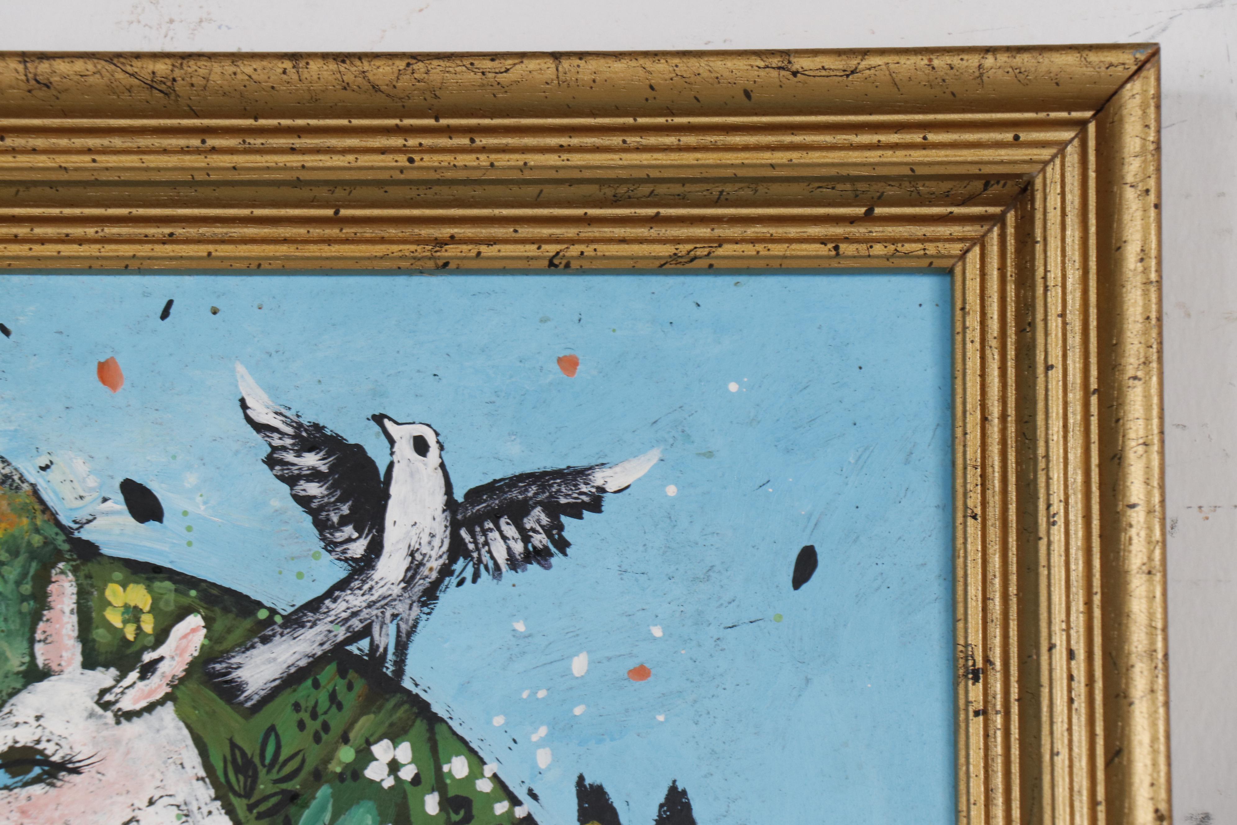 Henry Faulkner Oil Painting "Bunny, Putti, and Cats"