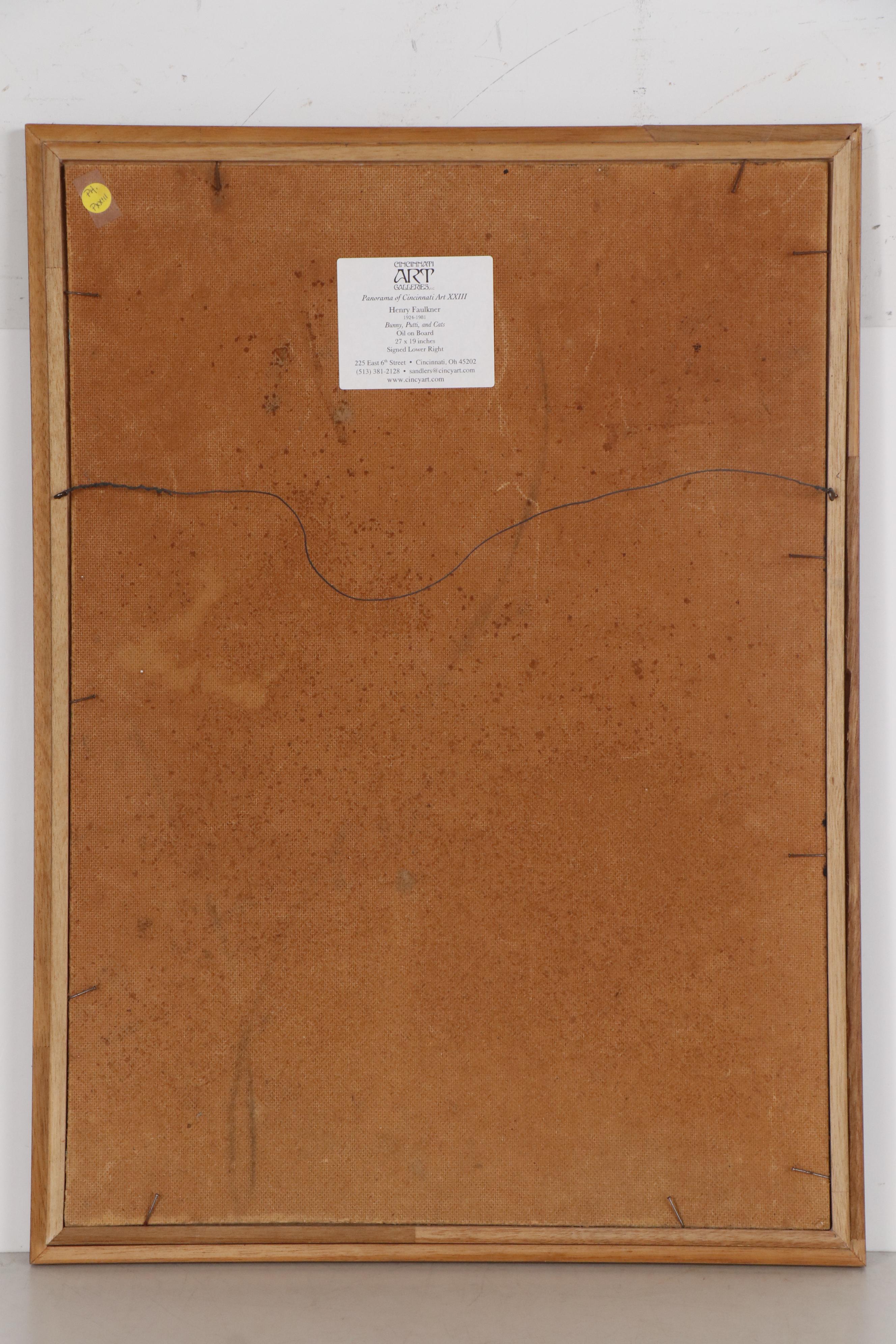 Henry Faulkner Oil Painting "Bunny, Putti, and Cats"