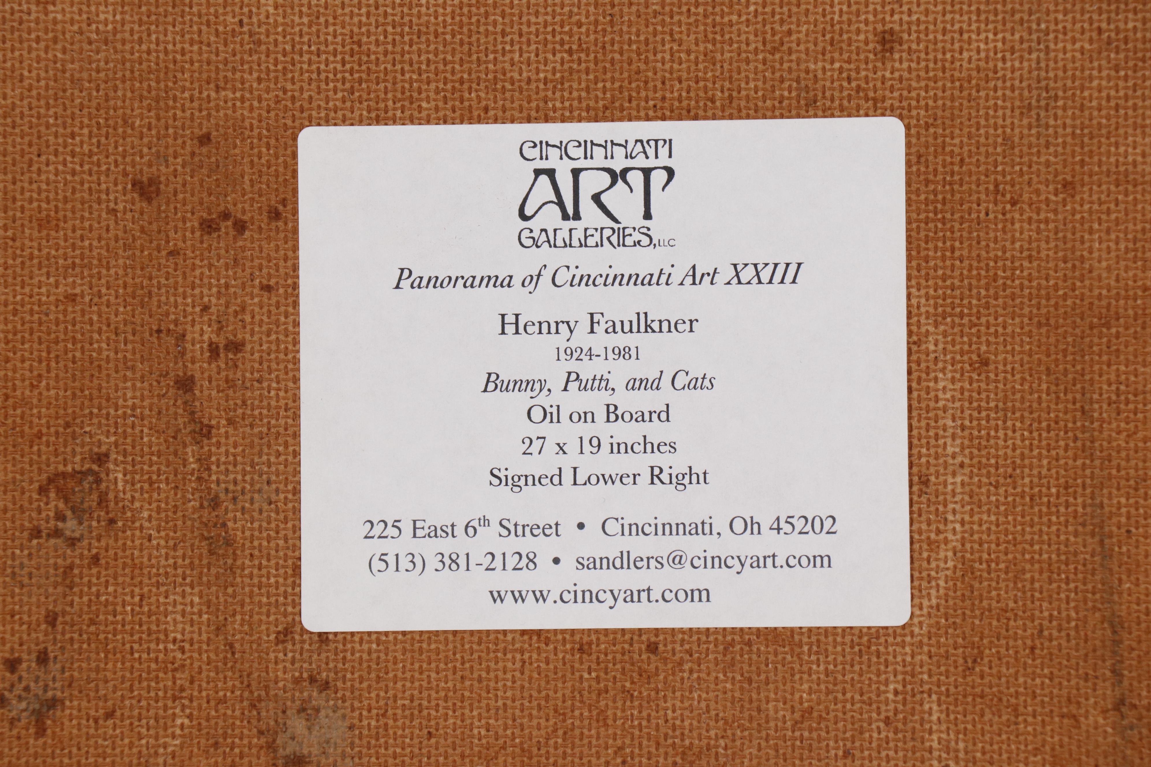 Henry Faulkner Oil Painting "Bunny, Putti, and Cats"