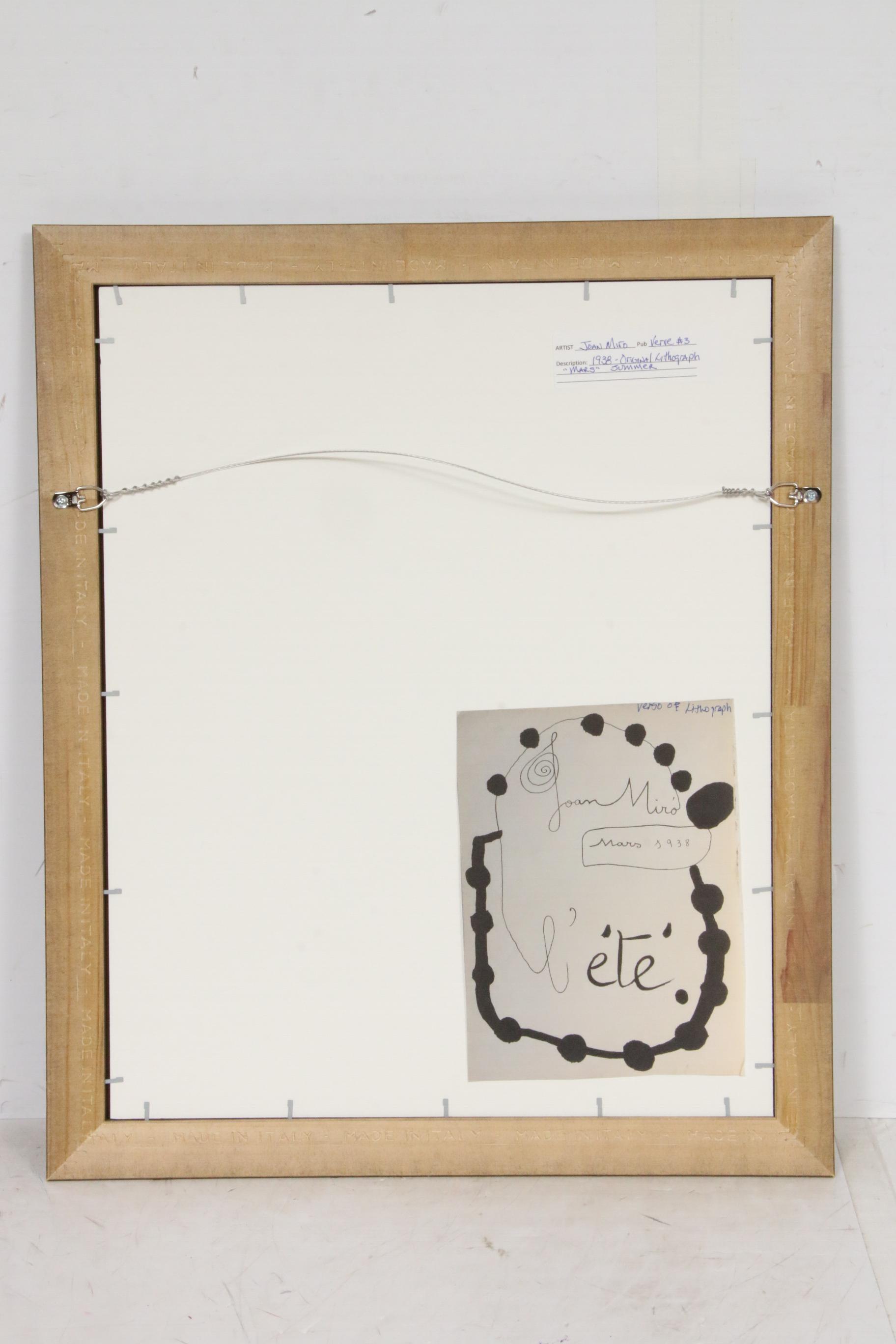 Joan Miró Color Lithograph "L'Été" for "Verve," 1938