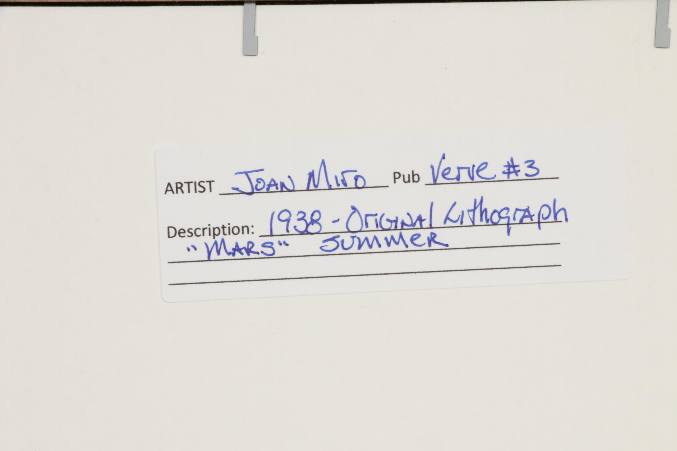 Joan Miró Color Lithograph "L'Été" for "Verve," 1938