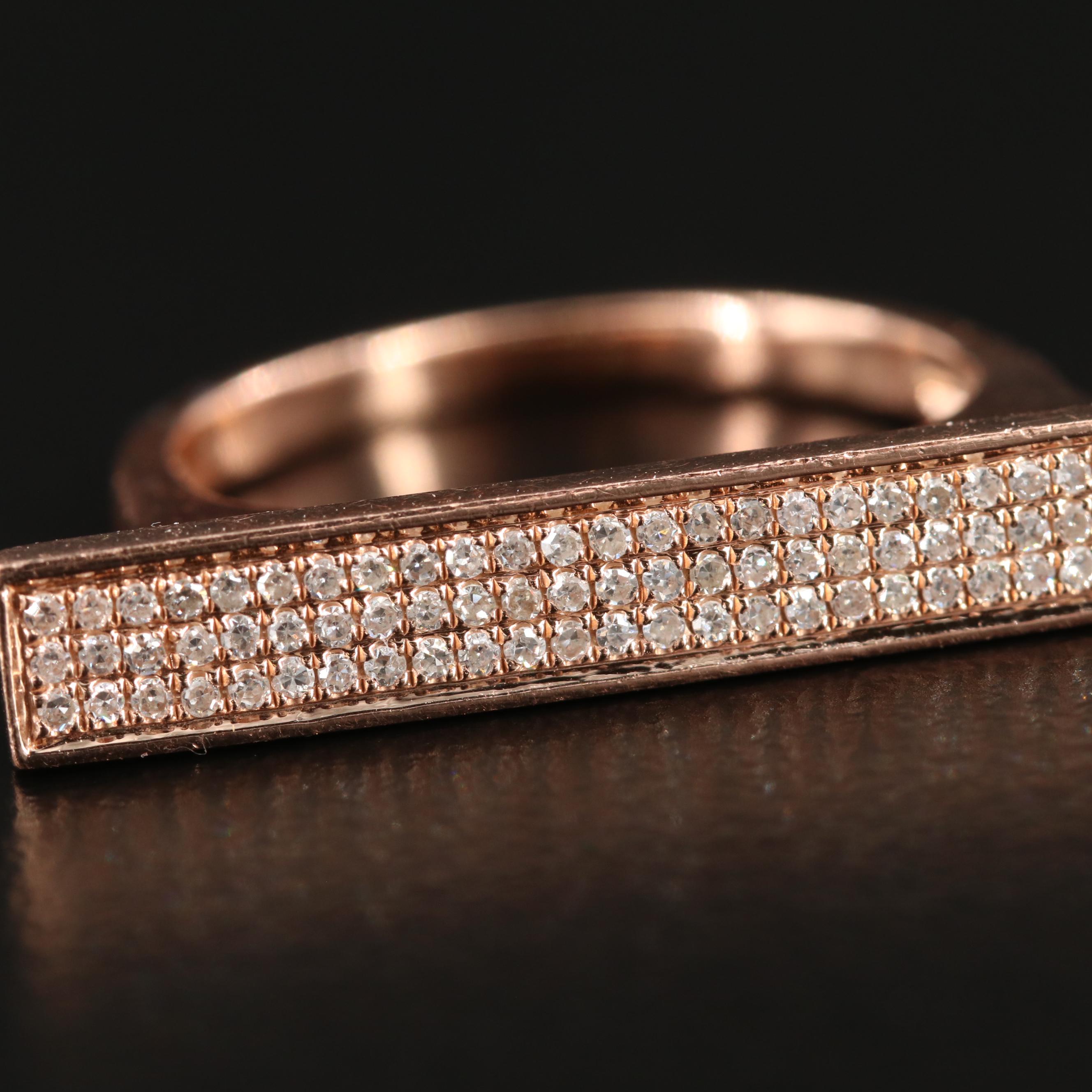 14K Rose Gold Diamond Bar Ring