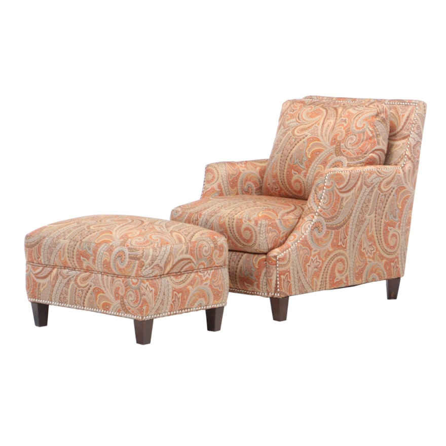 Paisley Upholstered Lounge Chair and Ottoman