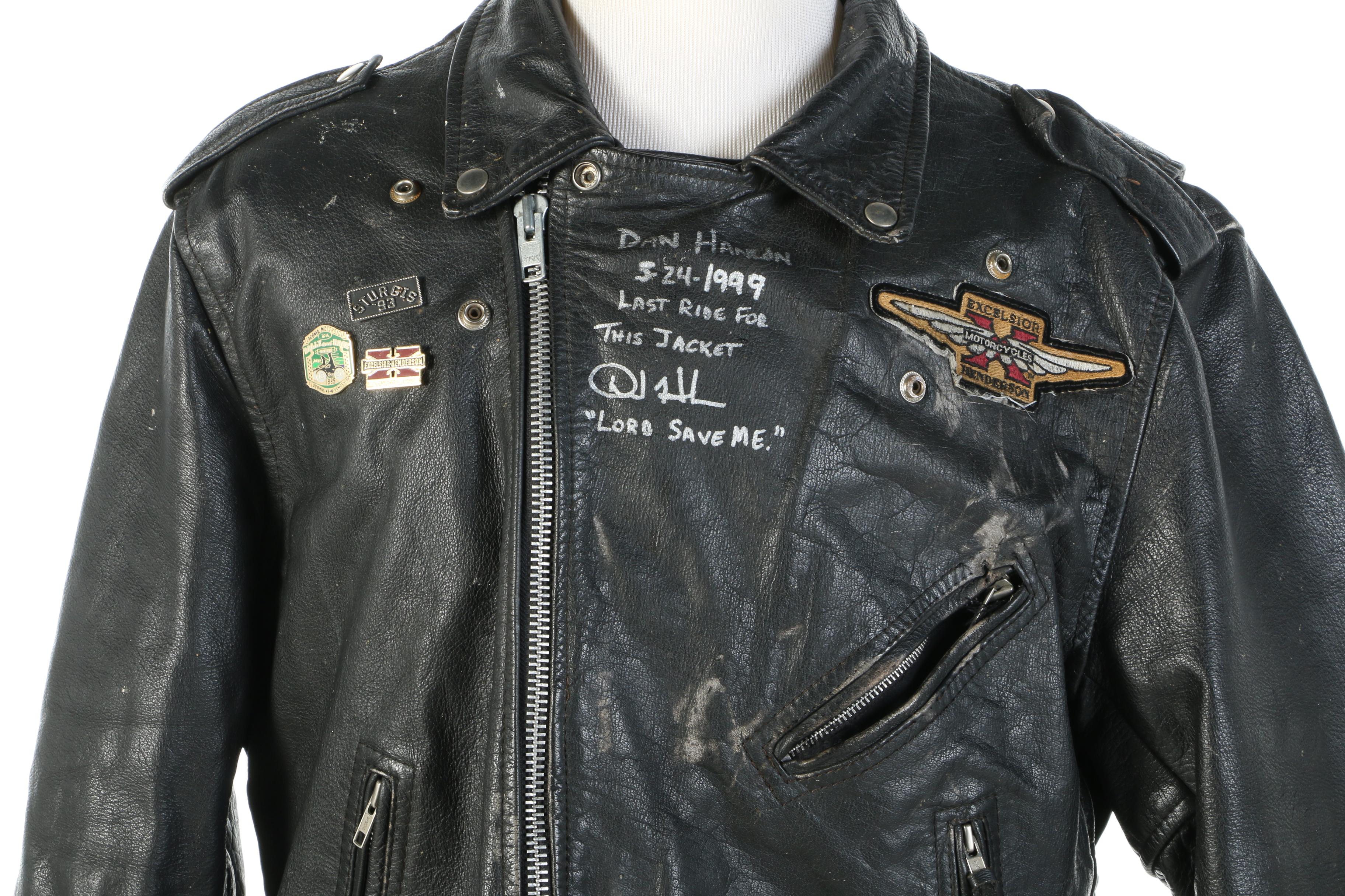 First Motorcycle Jacket Signed by Dan Hanlon, Excelsior-Henderson Motorcycles
