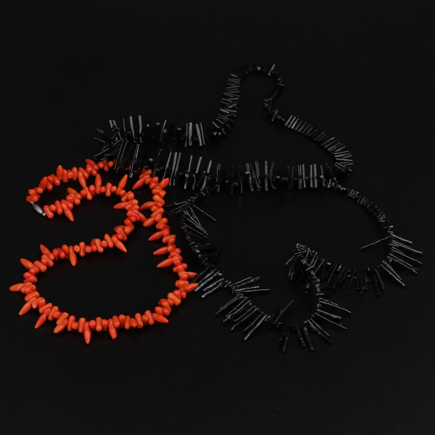 Beaded Necklaces with Black Coral and Imitation Coral