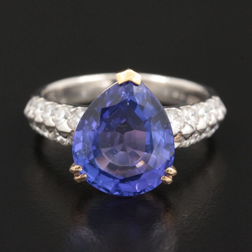 Platinum 6.12 CT Tanzanite and 1.02 CTW Diamond Ring with 18K Accents