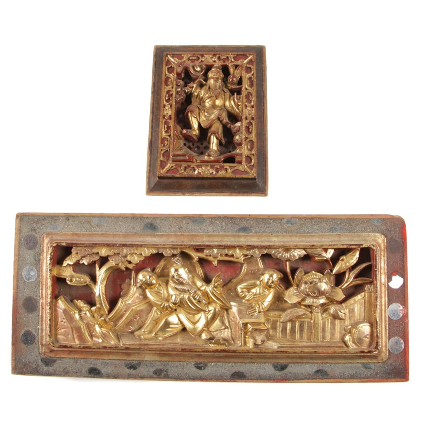 Chinese Gilded Carved Wood Freizes, Mid to Late 20th Century