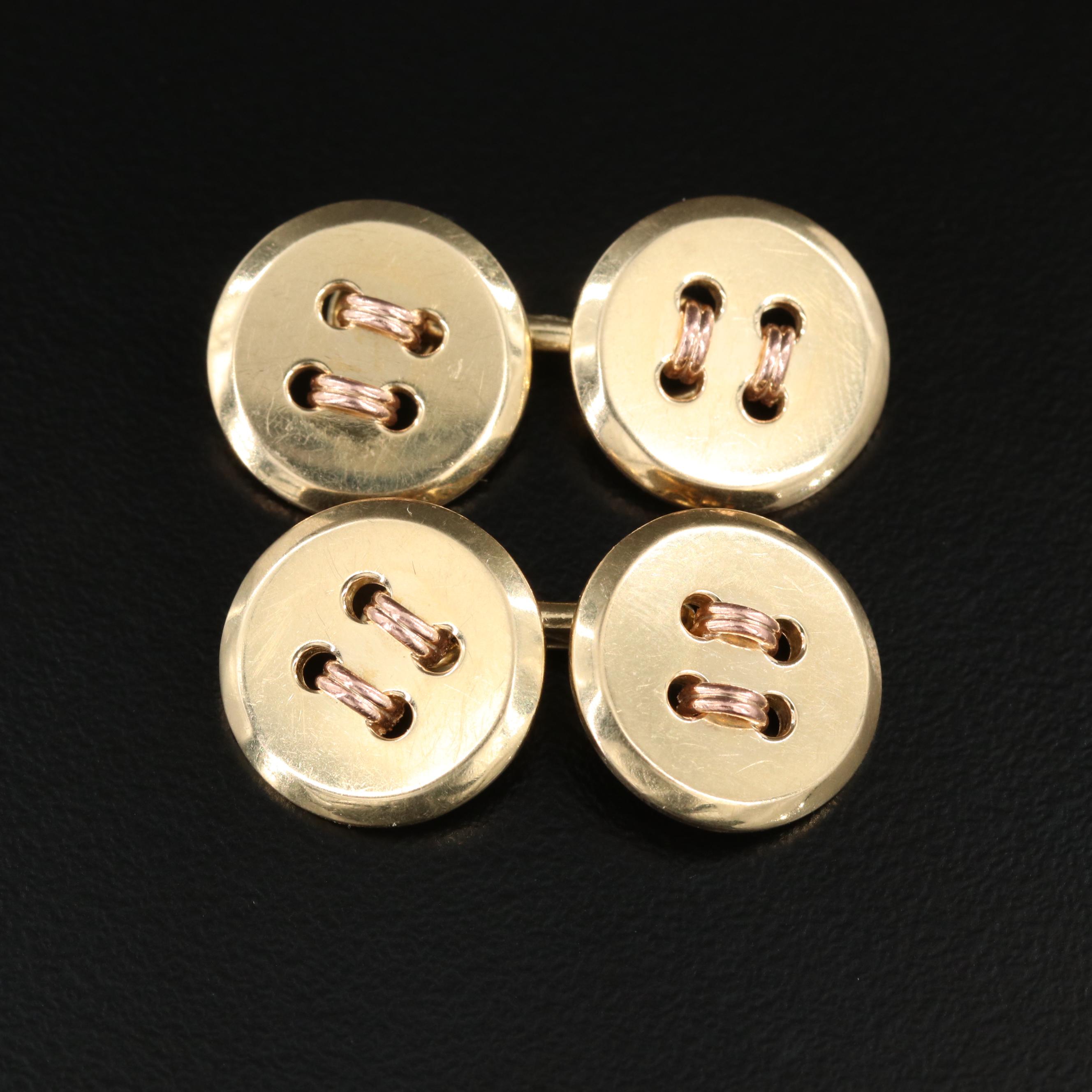 Cartier 14K Double Sided Button Cufflinks