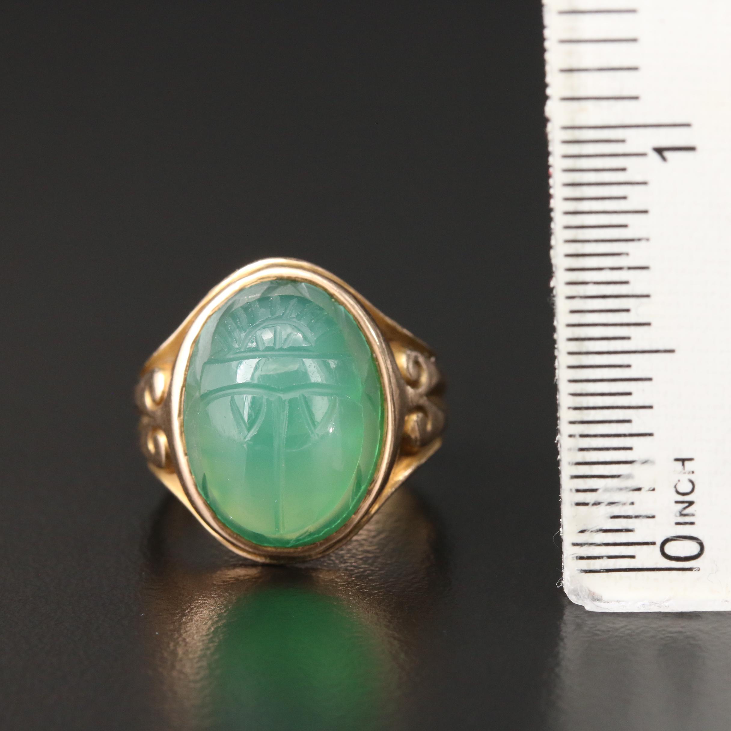 Vintage 14K Yellow Gold Chalcedony Scarab Ring