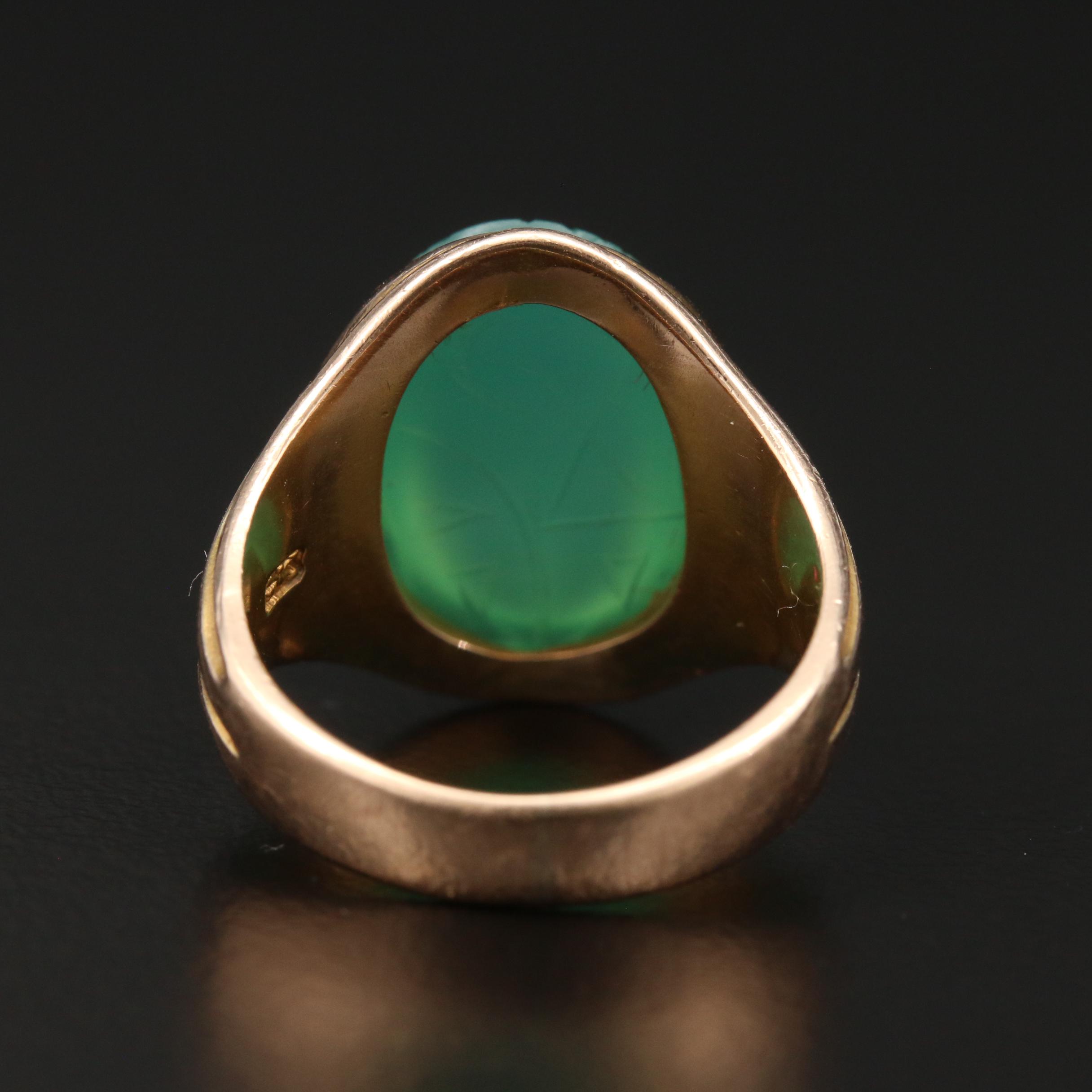 Vintage 14K Yellow Gold Chalcedony Scarab Ring
