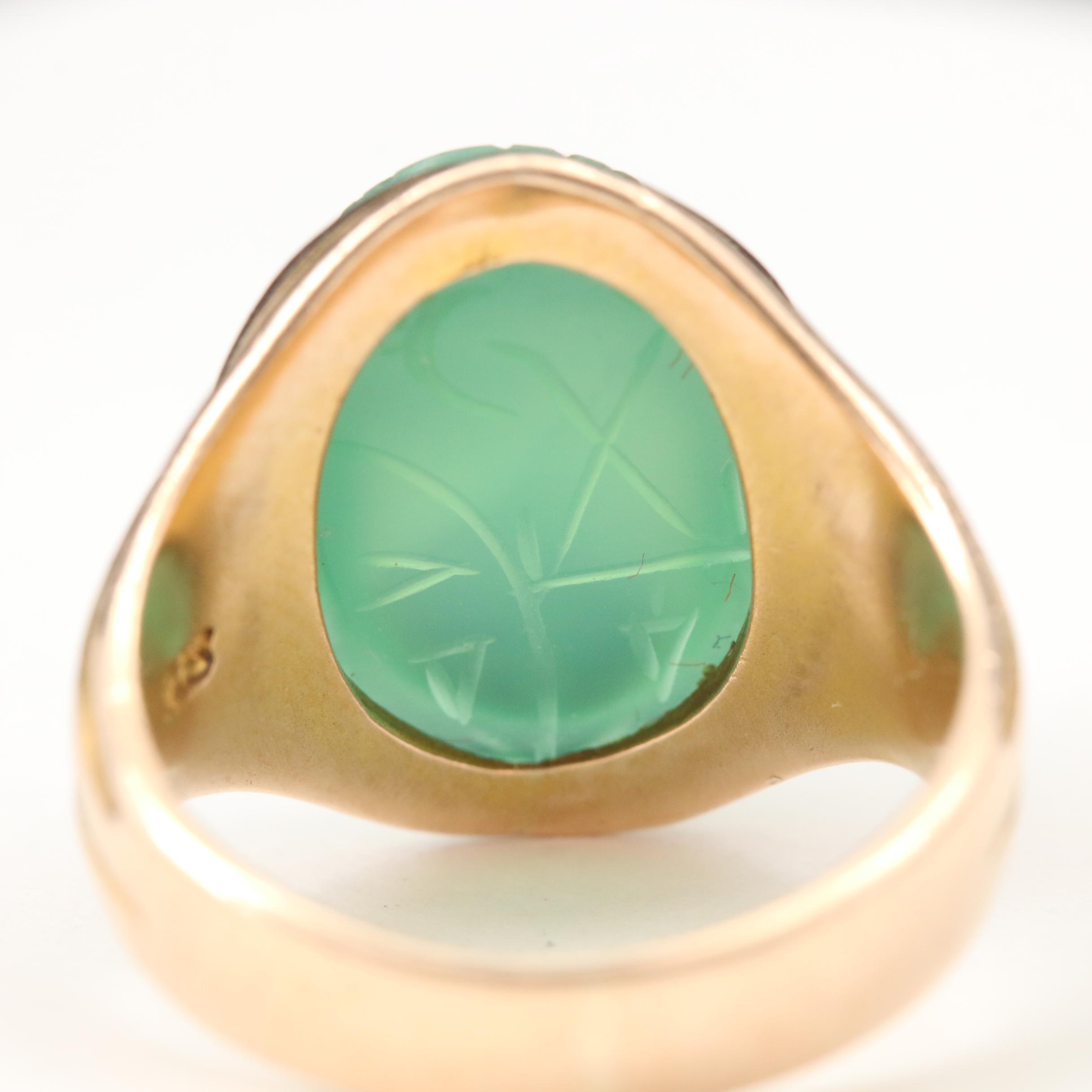 Vintage 14K Yellow Gold Chalcedony Scarab Ring