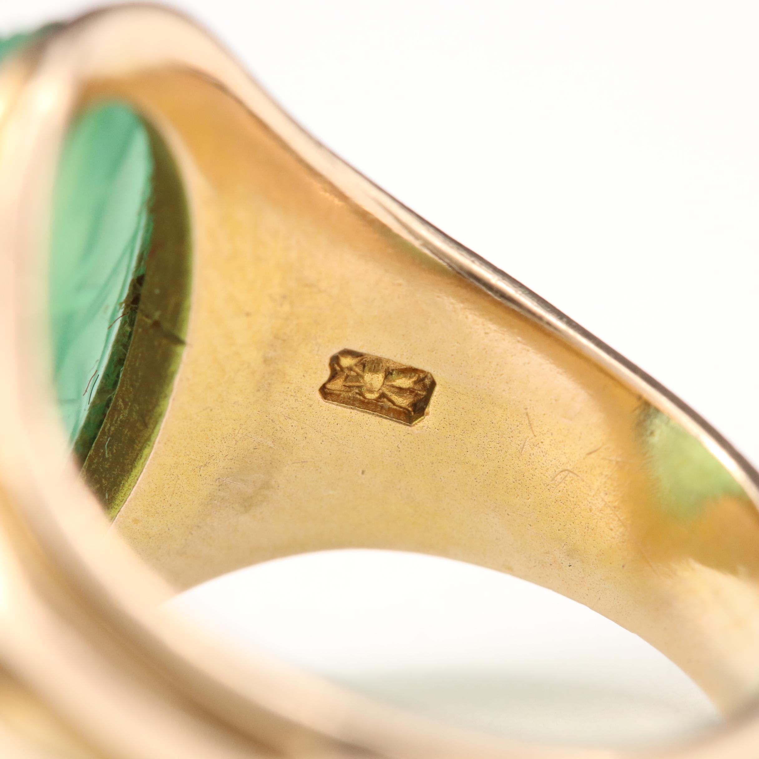 Vintage 14K Yellow Gold Chalcedony Scarab Ring