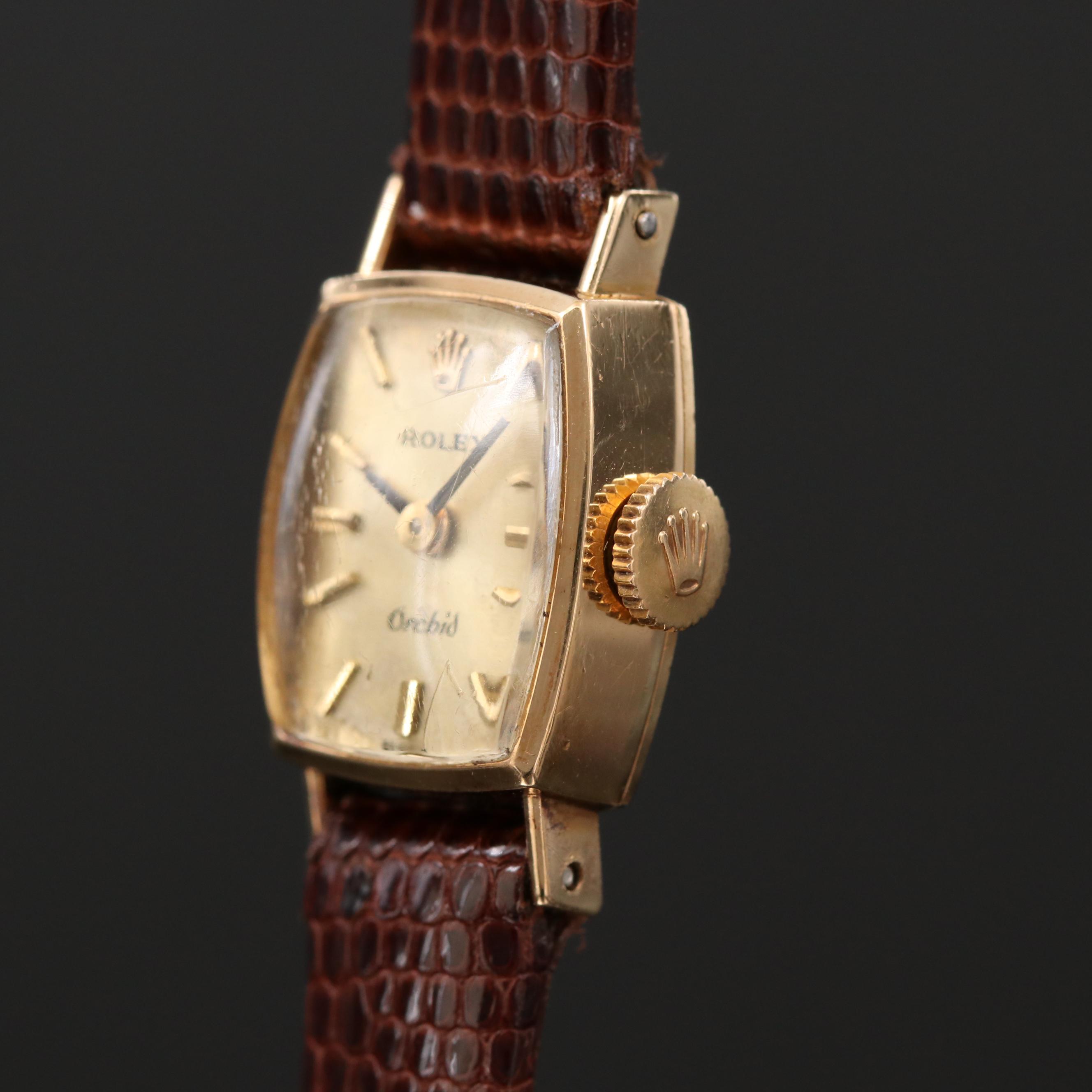 Vintage Rolex Orchid 18K Gold Stem Wind Watch