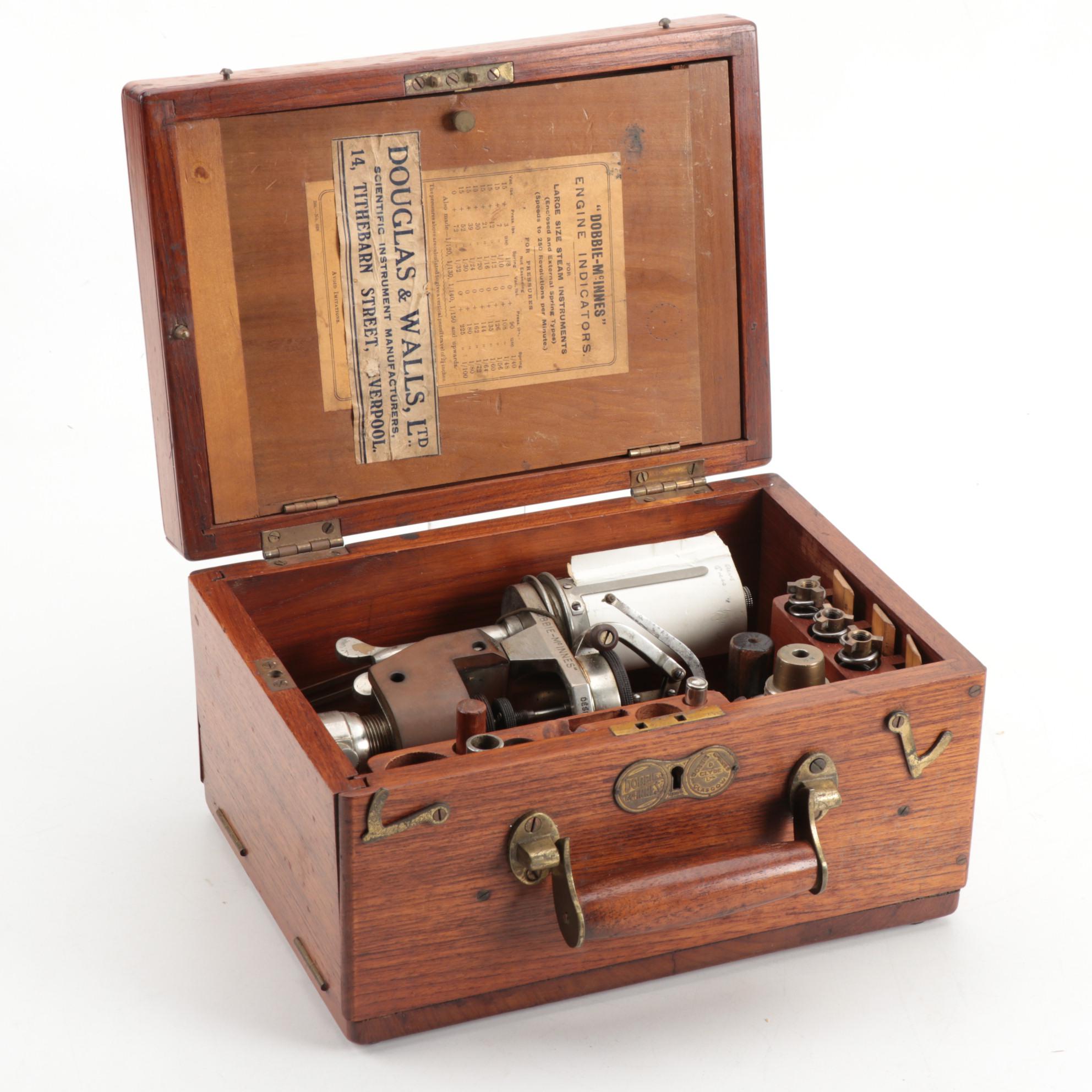 Dobbie-McInnes Engine Indicators For Large Steam Instruments in Wood Case, 1920s