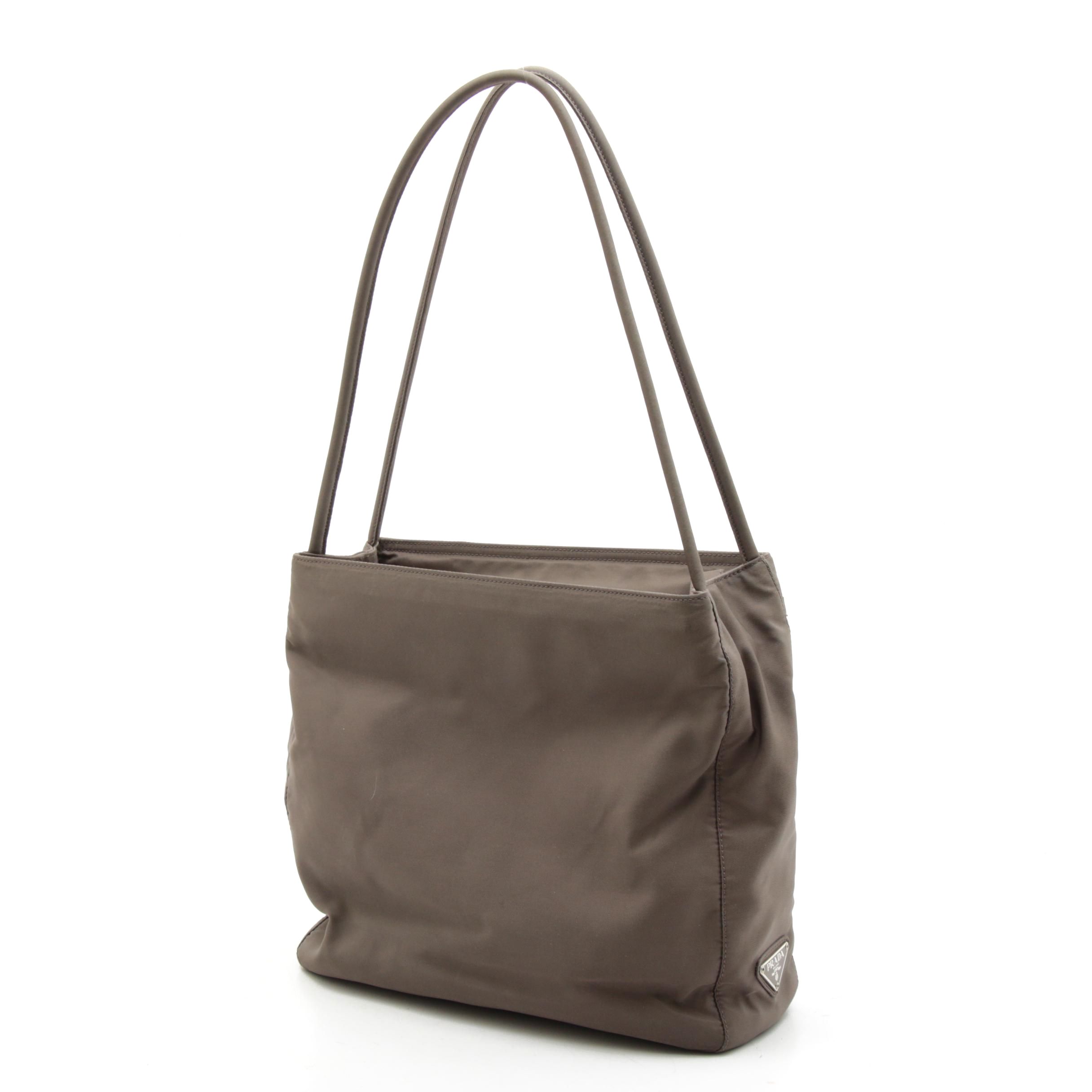Prada Tessuto Nylon Zip Top Shoulder Bag in Taupe