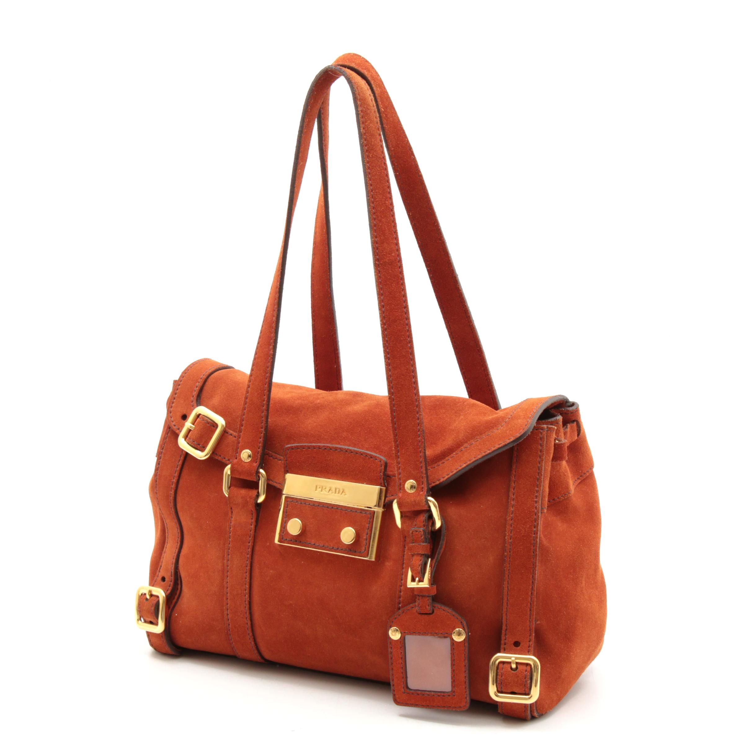 Prada Suede Shoulder Bag in Deep Orange