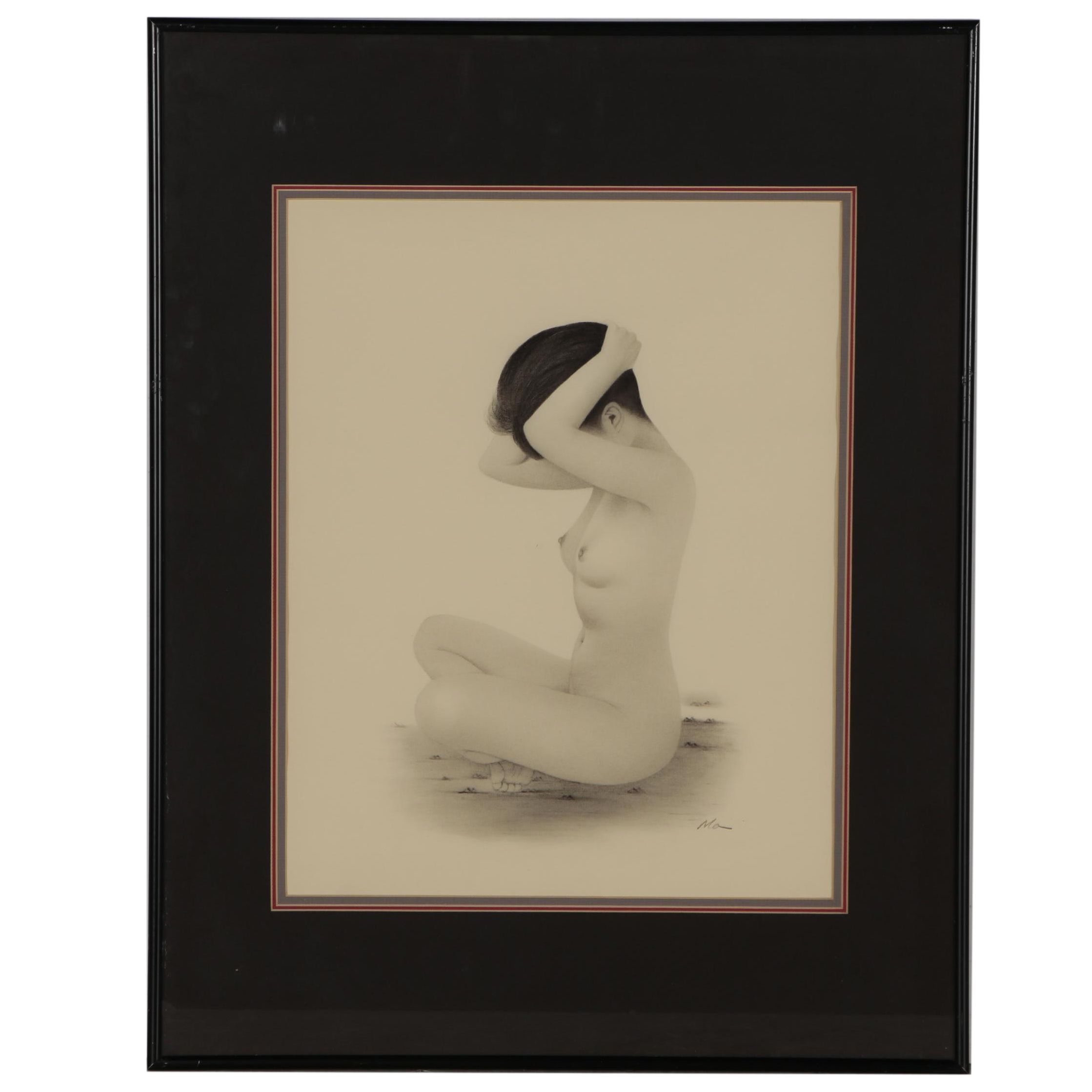 Charcoal Figure Drawing of Seated Female Nude