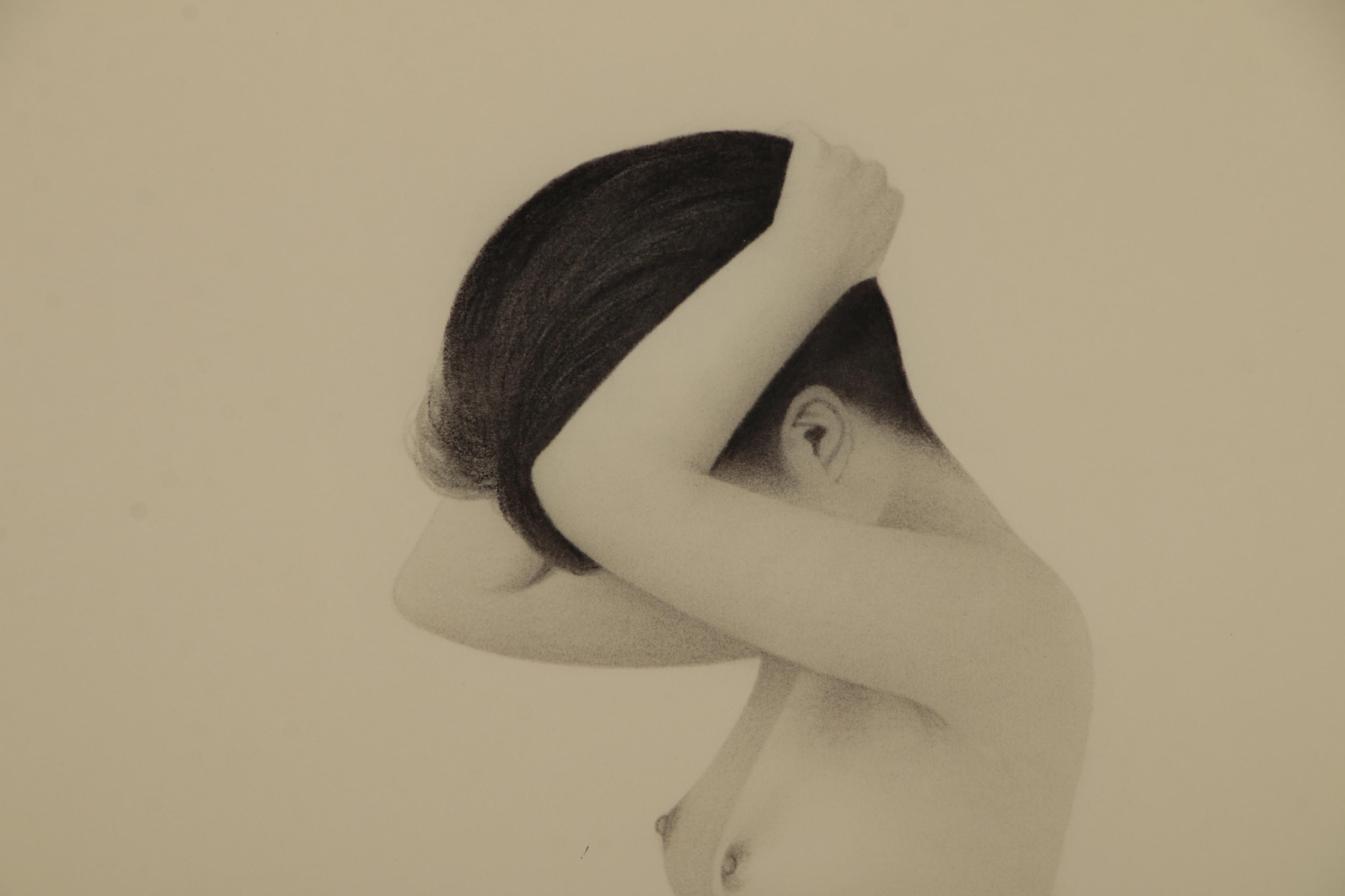 Charcoal Figure Drawing of Seated Female Nude