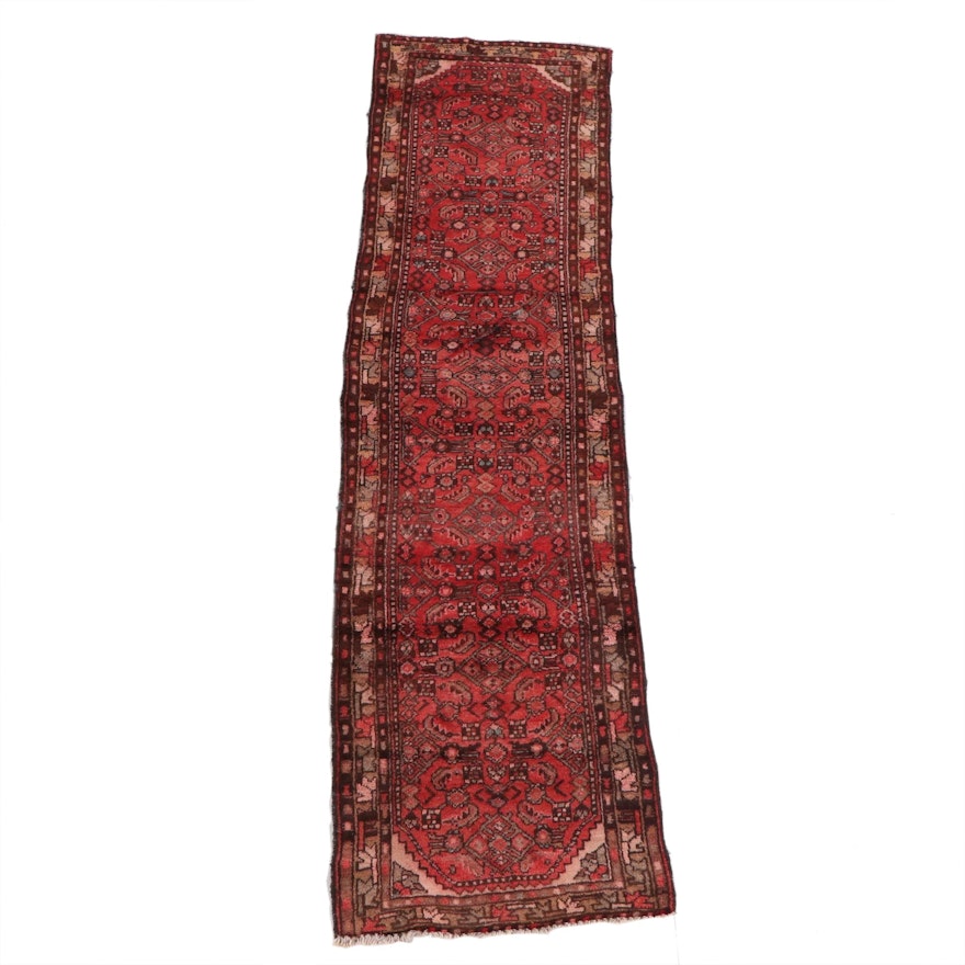 2'7 x 9'3 Hand-Knotted Persian Hamadan Wool Carpet Runner