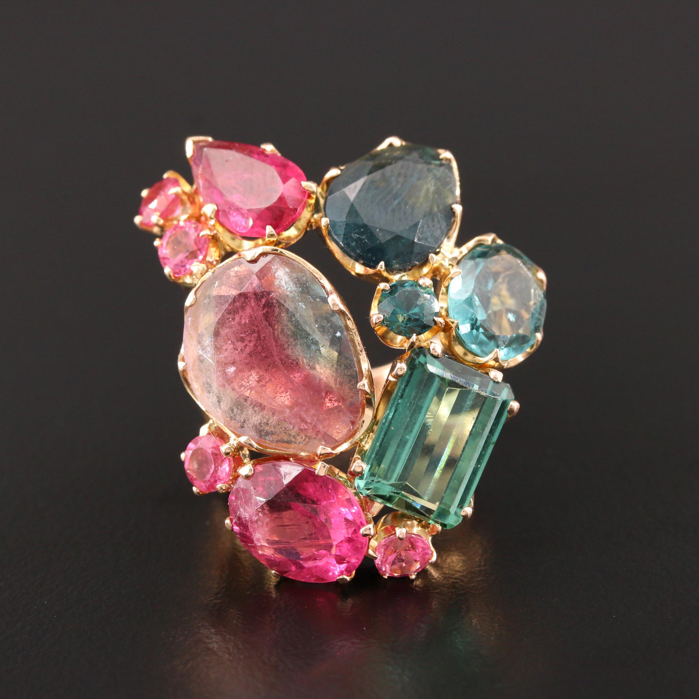 Federica Rettore 18K Tourmaline Ring with 3.34 CT and 3.68 CT Stones