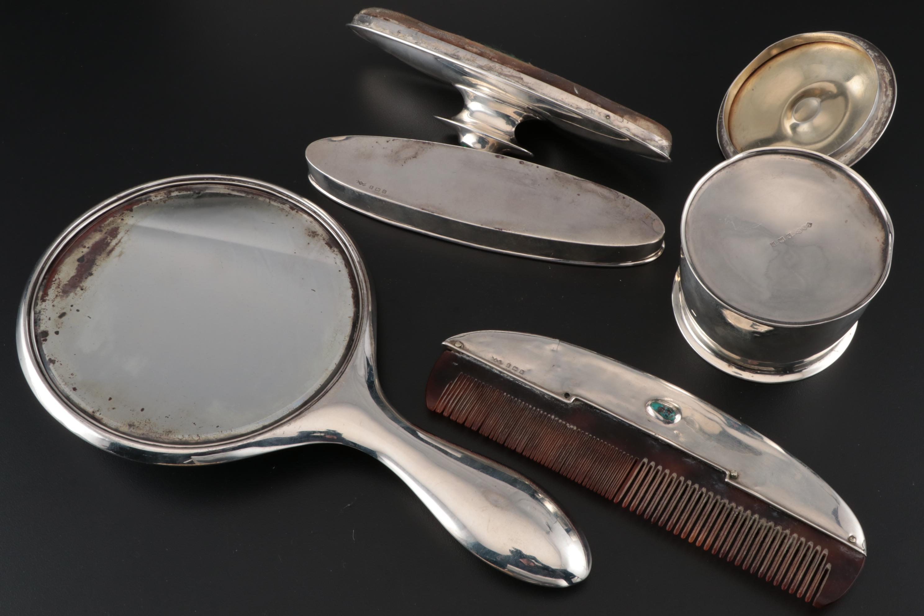 Antique Liberty & Co. Sterling Silver and Turquoise Vanity Set, 1909